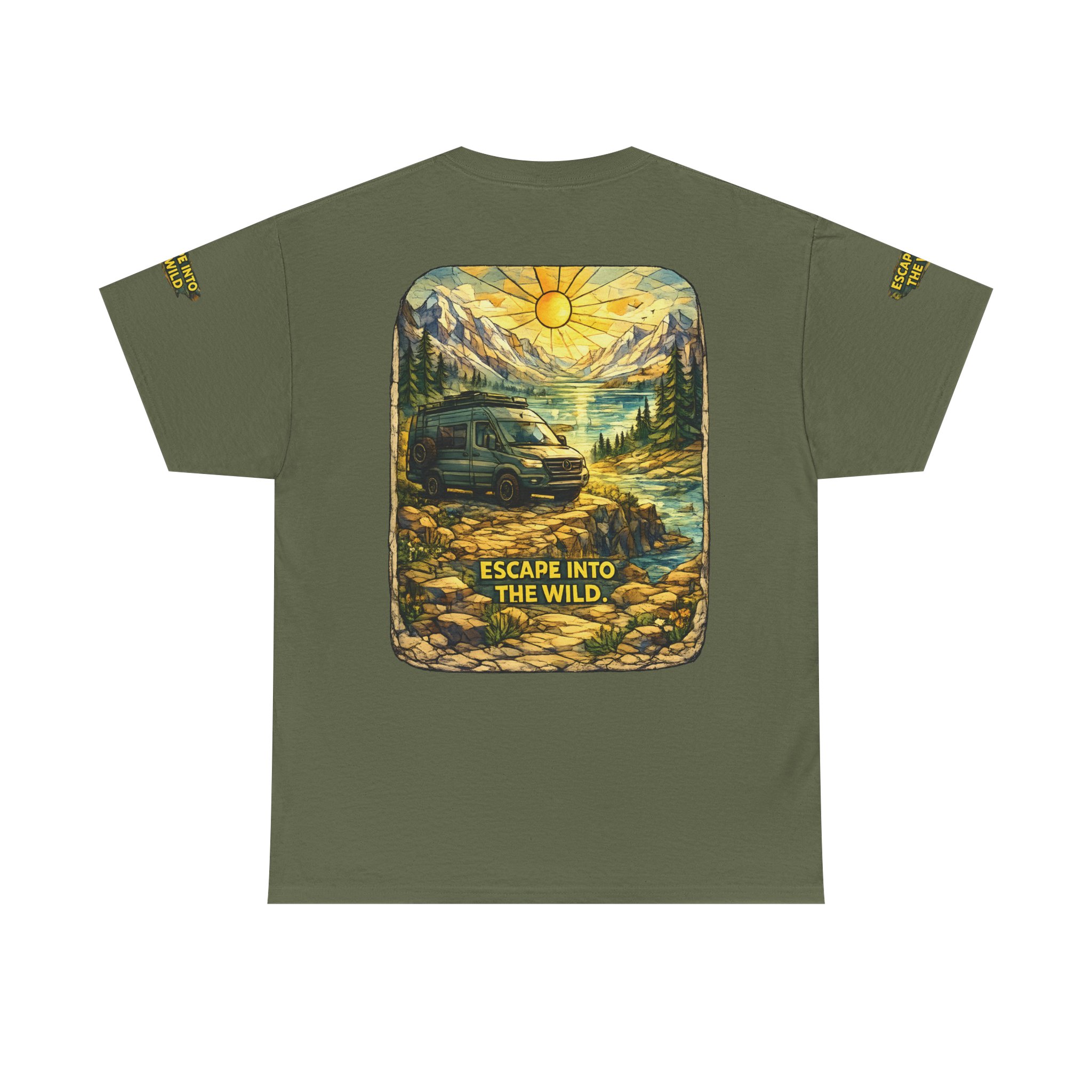 Unisex Heavy Cotton Tee — "Escape Into The Wild" Design Cubic-Line