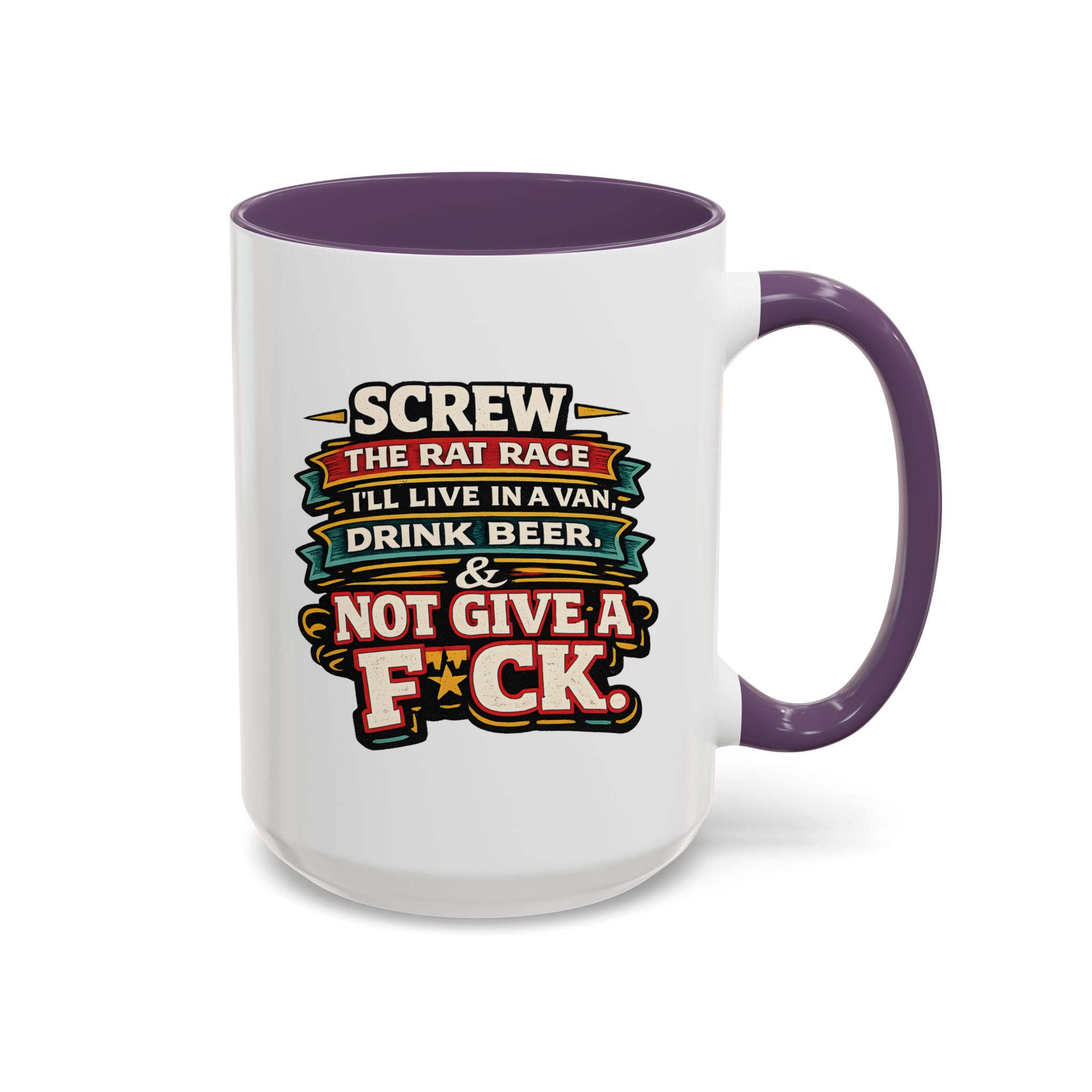 Accent Coffee Mug (11, 15oz) — "Screw The Rat Race" Design F**K-Line