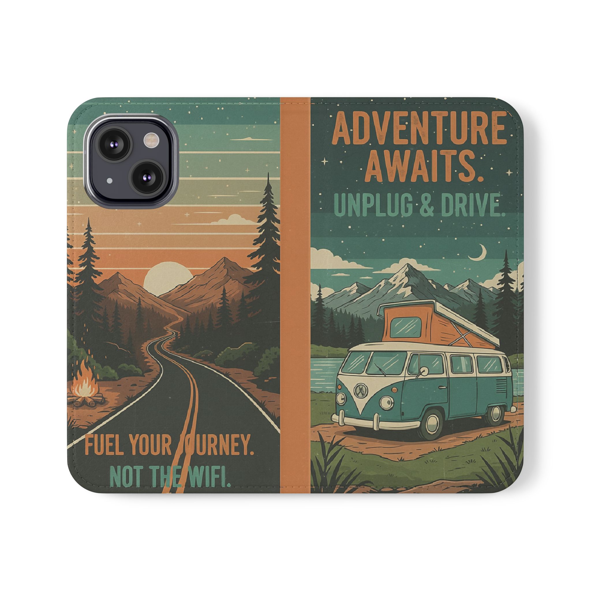 Flip Phone Case — "Adventure Awaits Unplug & Drive" Wallet Case