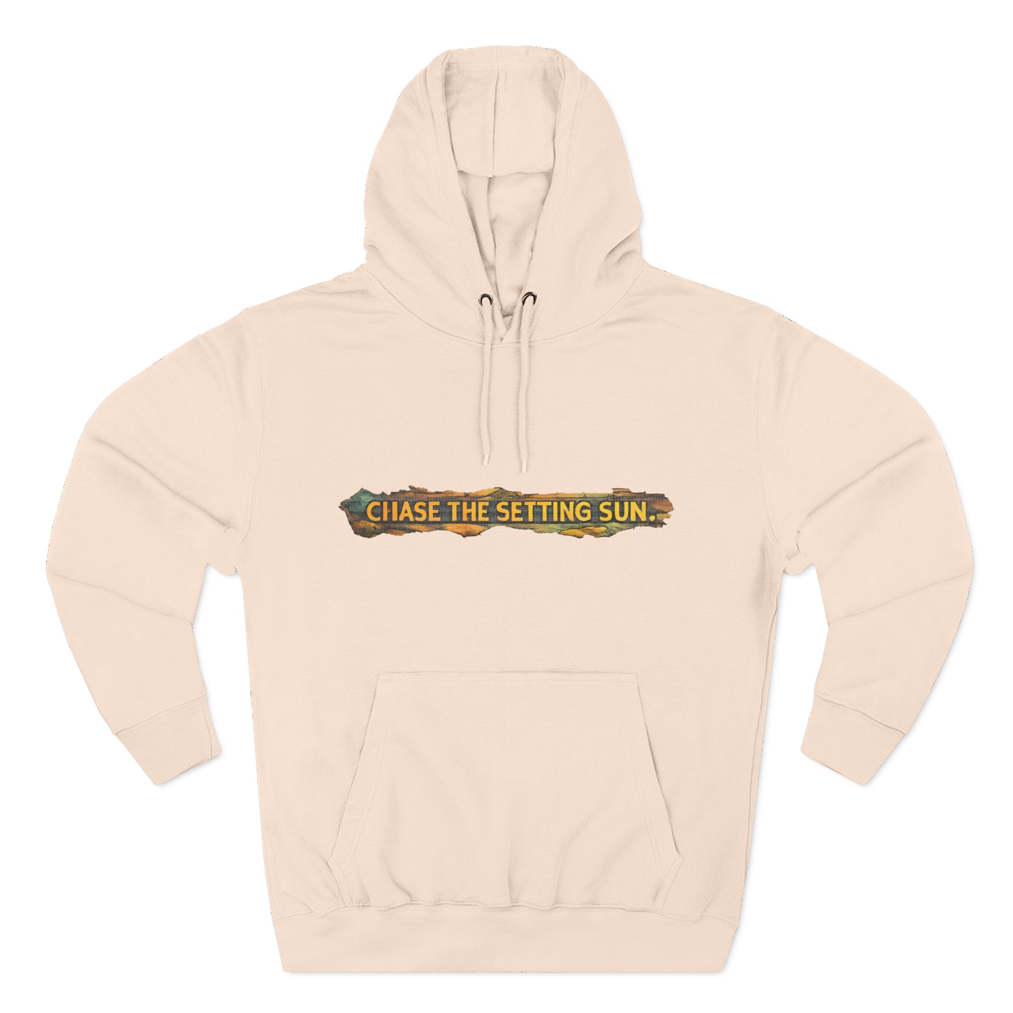 Three-Panel Fleece Hoodie - "Chase The Settings Sun" Design Cubic-Line