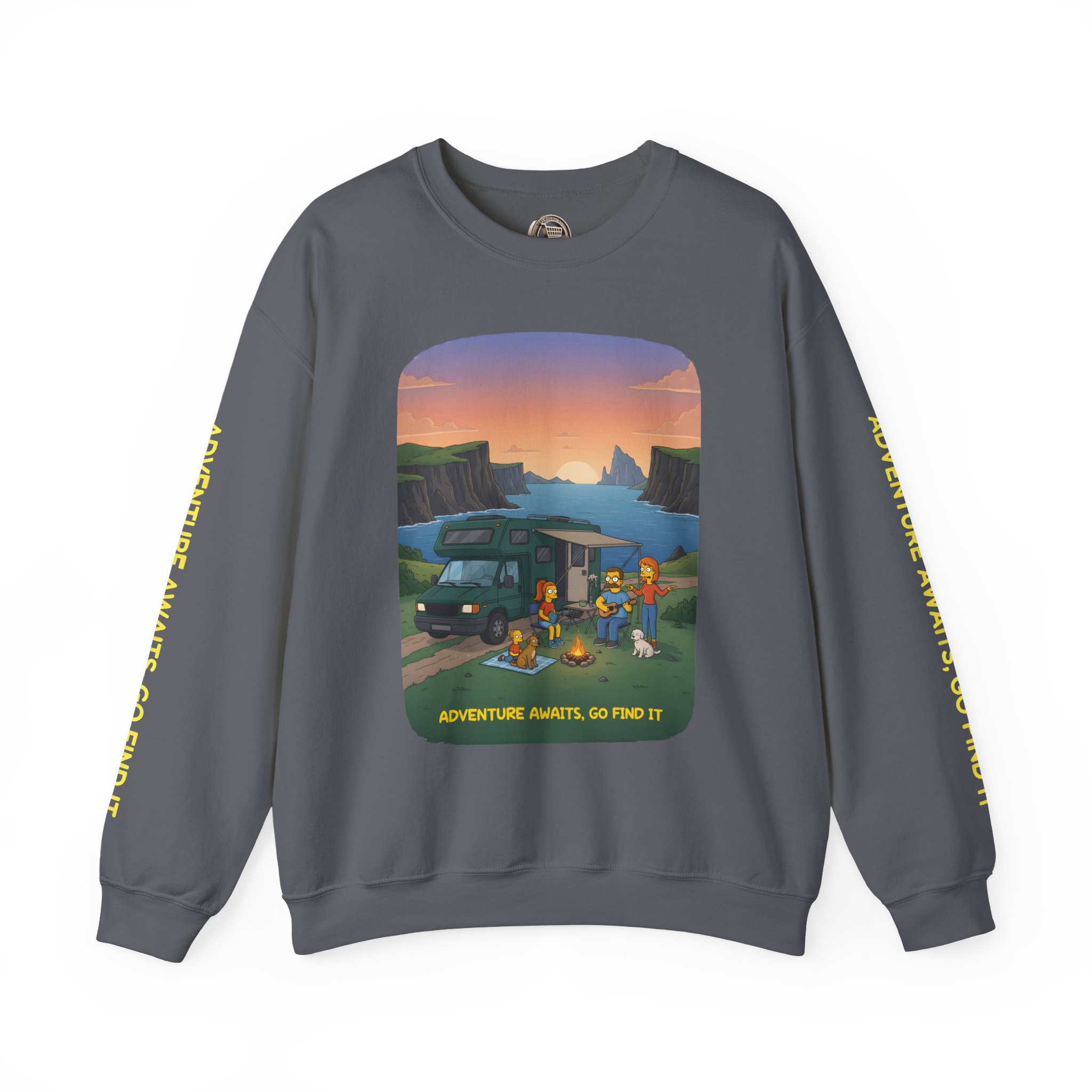Unisex Heavy Blend™ Crewneck Sweatshirt — "Adventure Awaits-Go Find It"" Design Sitcom-Line
