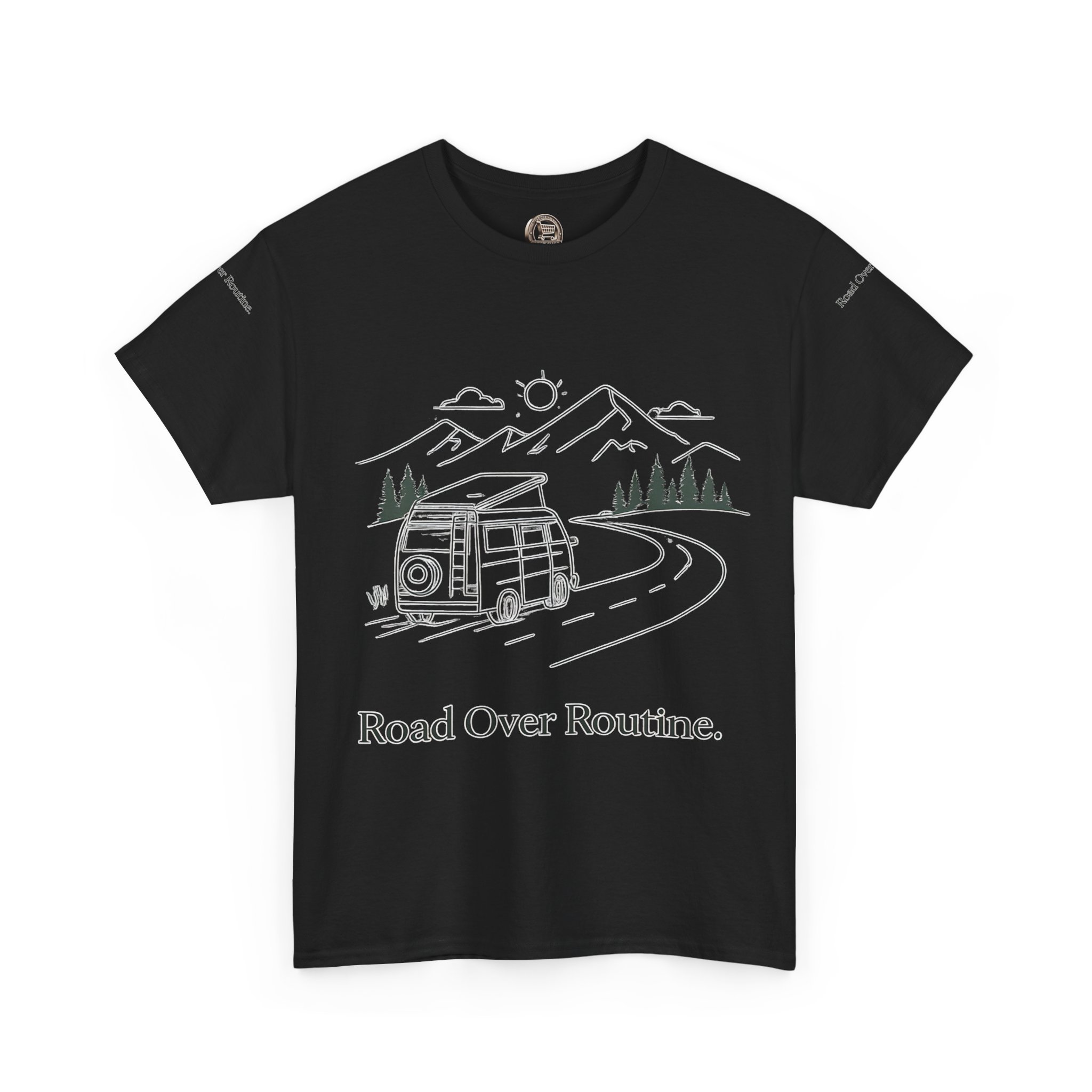 Unisex Heavy Cotton Tee — "Road Over Routine" Design Minimal-Line