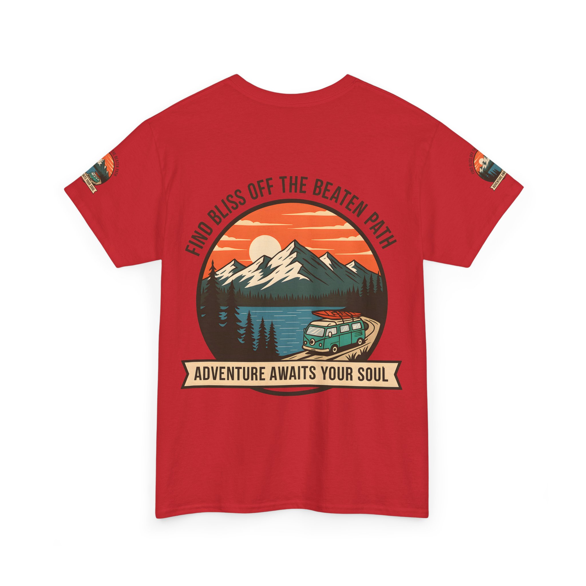 Unisex Heavy Cotton Tee — "Find Bliss Off the Beaten Path" Mountain & Camper T‑Shirt