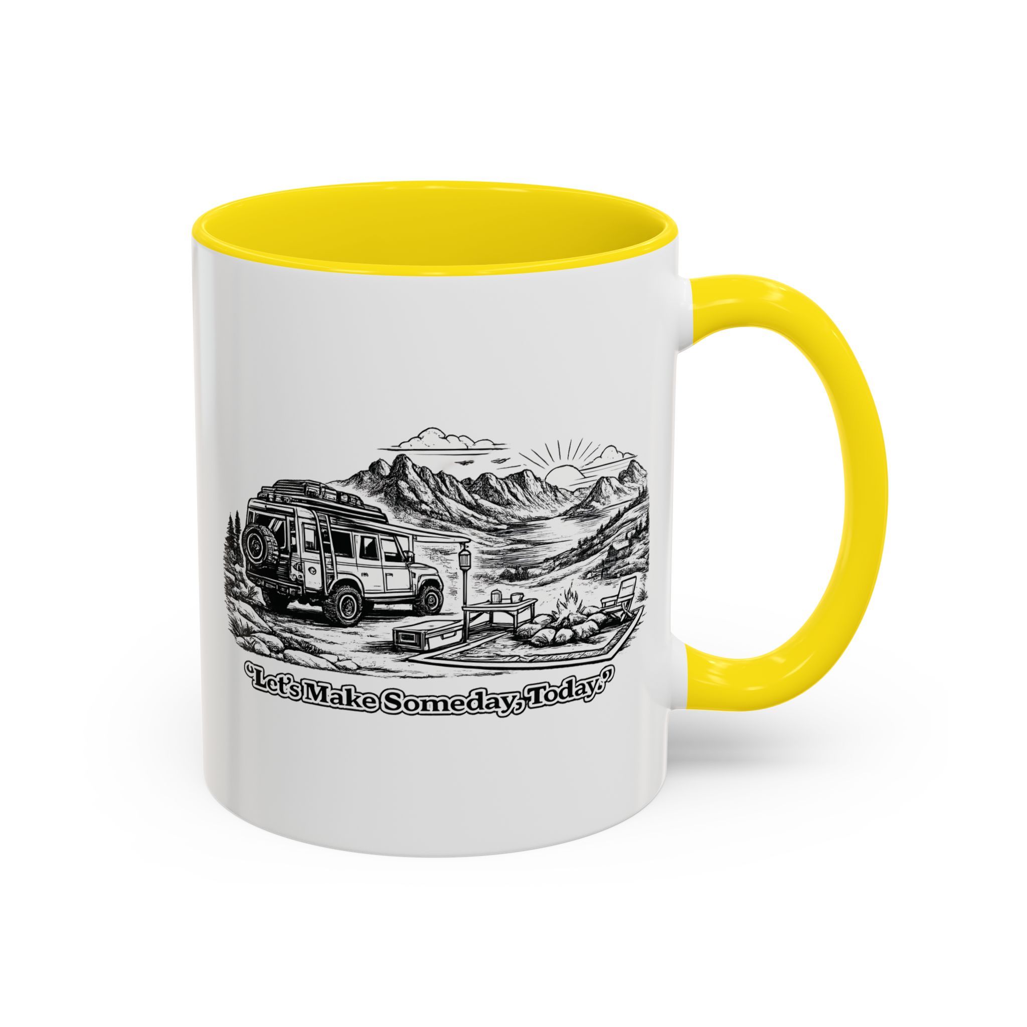 Accent Coffee Mug (11, 15oz) — "Lets make Someday, Today?" Design Minimal-Line