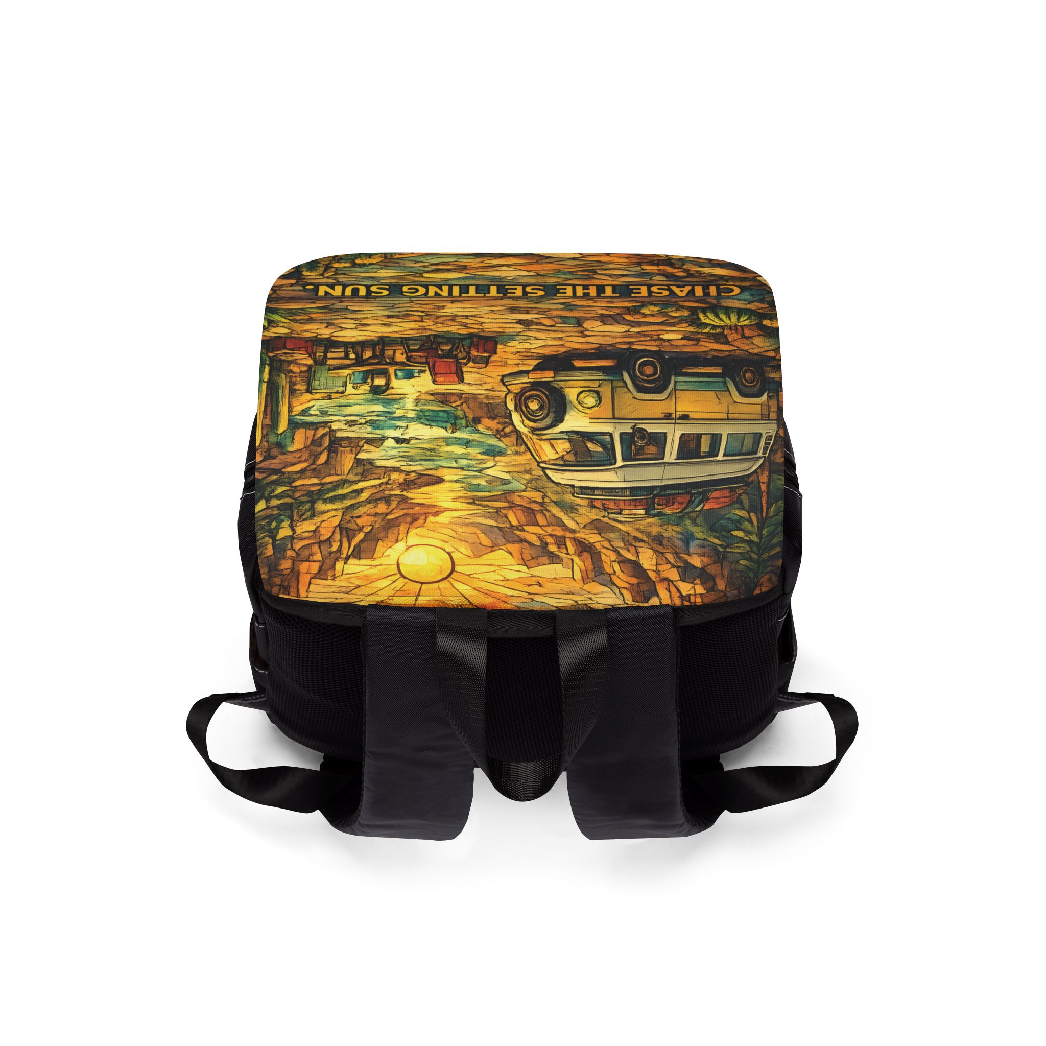 Unisex Casual Shoulder Backpack — "Chase The Sun And Follow The Wind" Design Cubic-Line