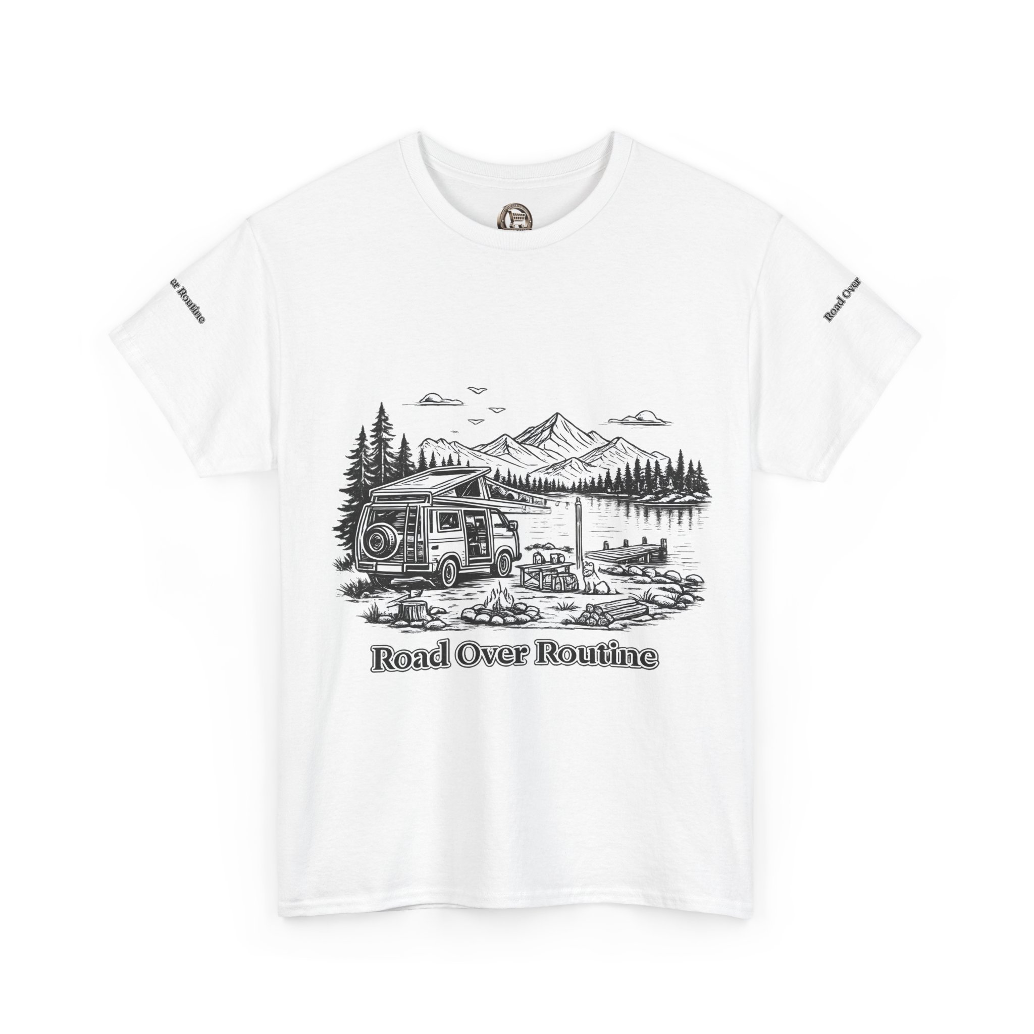 Unisex Heavy Cotton Tee — "Road Over Routine" Design Minimal-Line