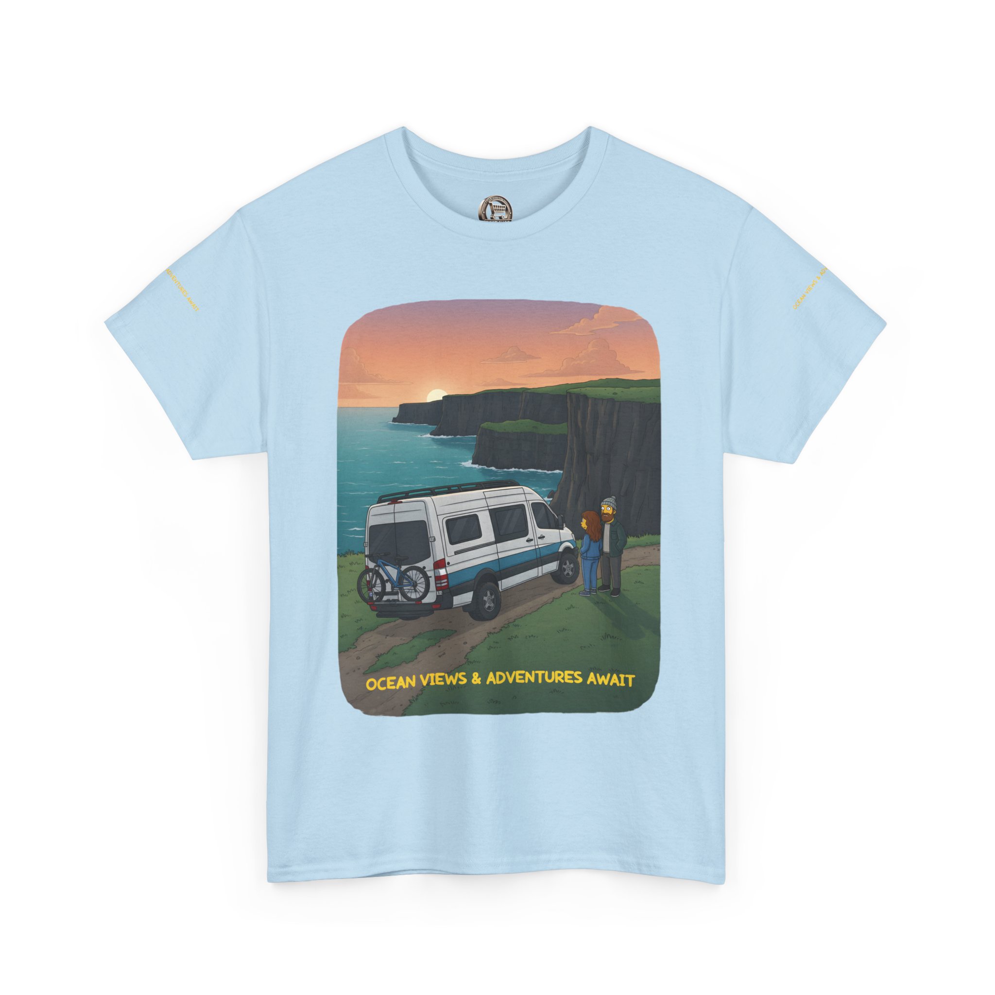 Unisex Heavy Cotton Tee — "Ocean Views-Adventures Awaits" Design Sitcom-Line
