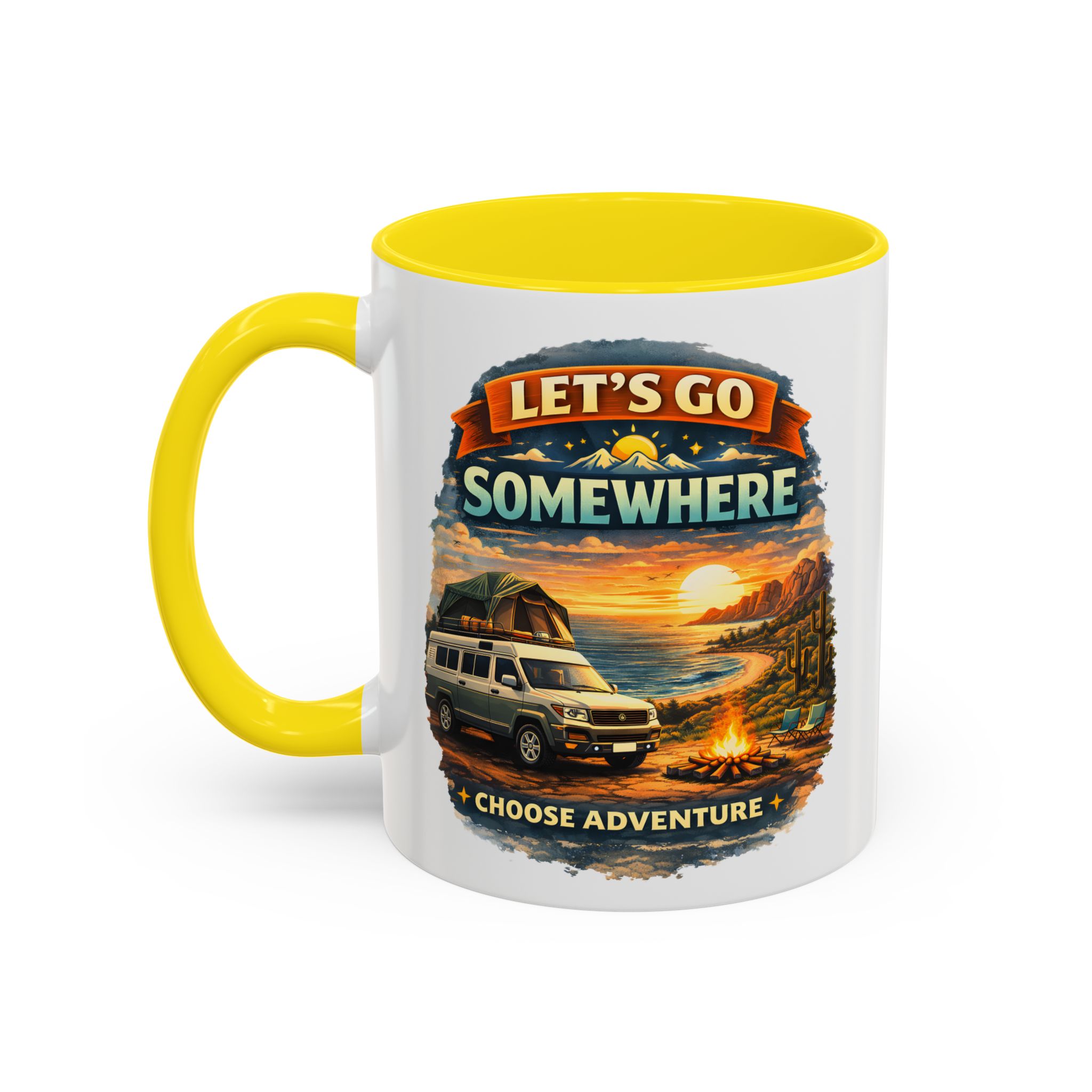Accent Coffee Mug (11, 15oz) — "Lets Go Somewhere" Design Scenic-Line