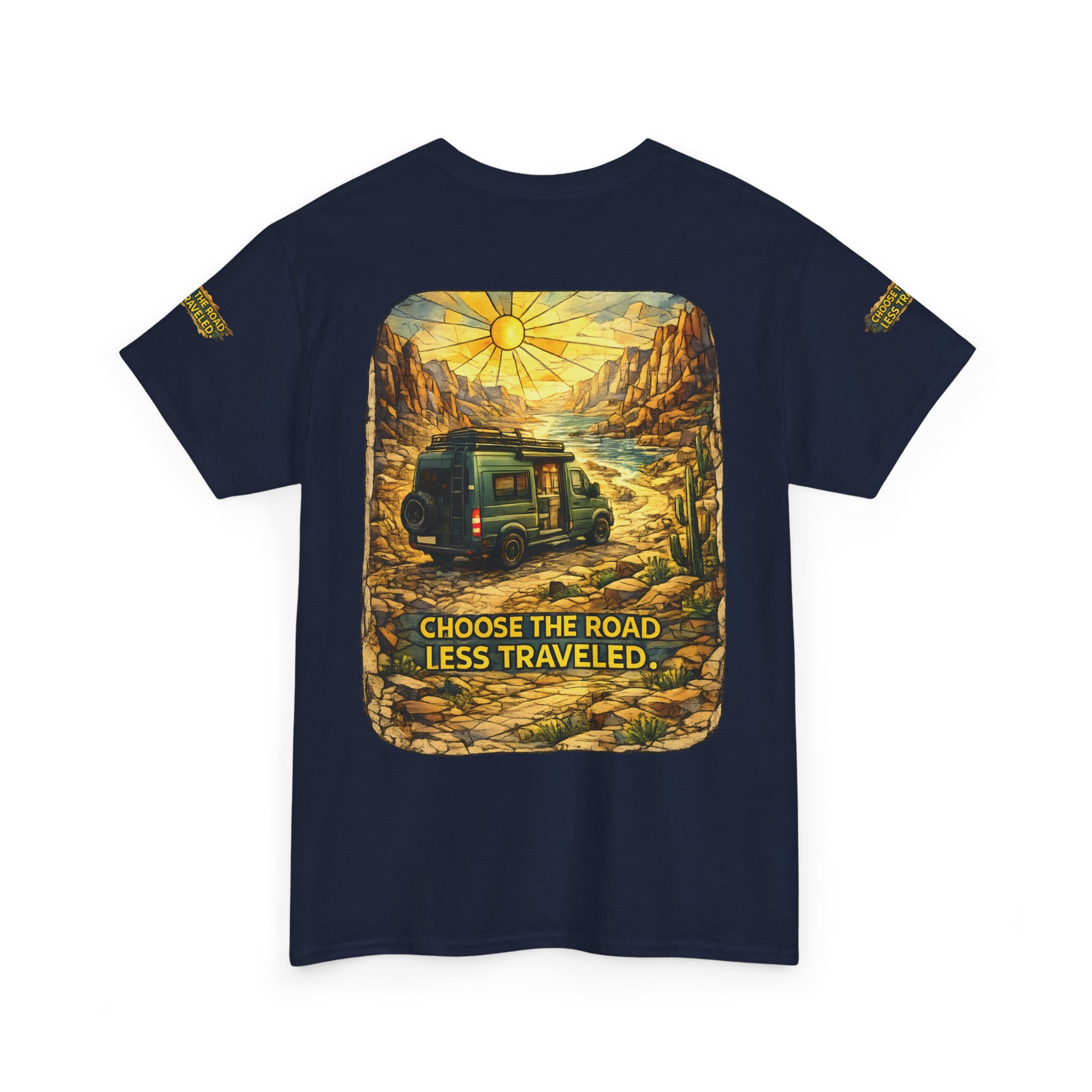 Unisex Heavy Cotton Tee — "Choose The Road Less Traveled" Design Cubic-Line