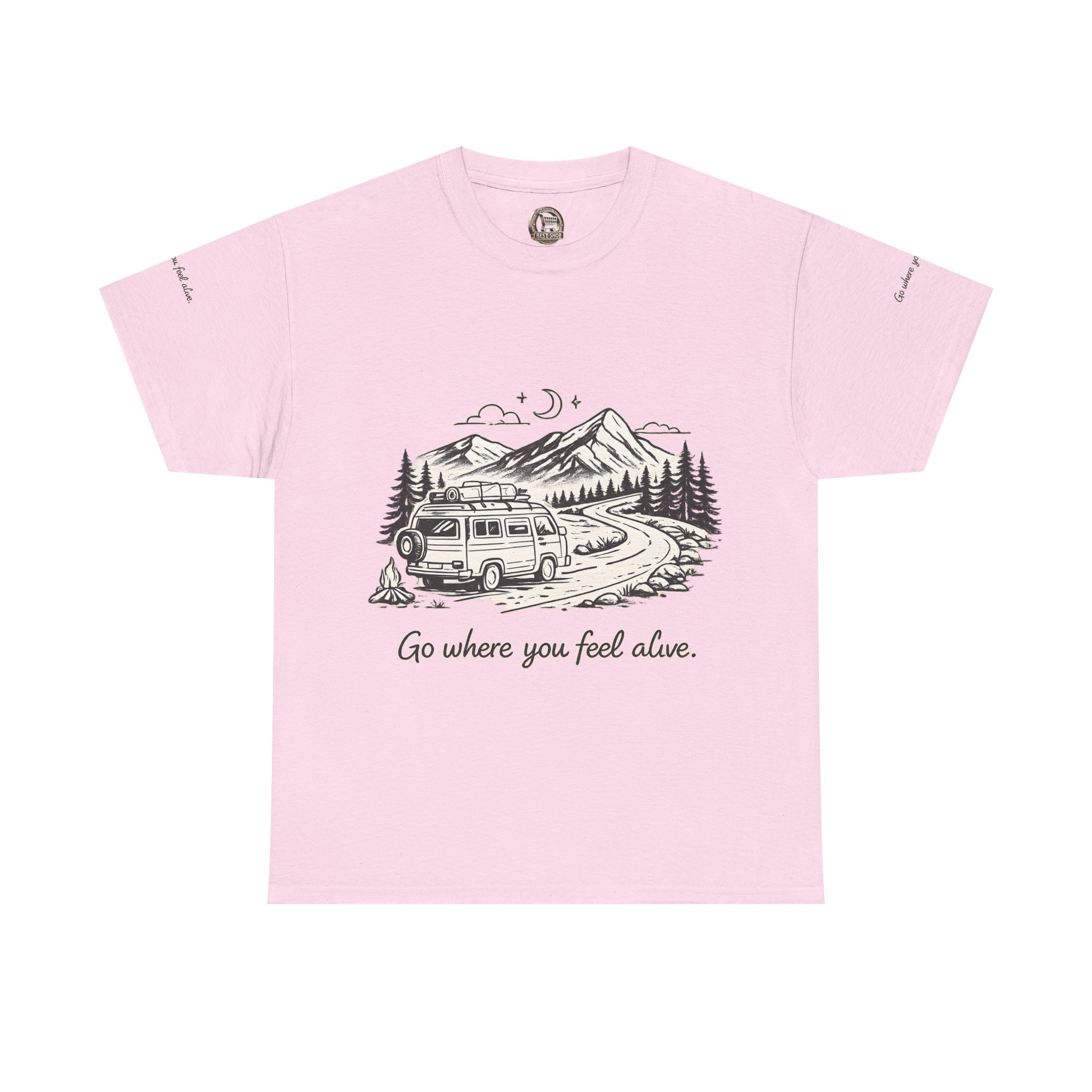Unisex Heavy Cotton Tee — "Go Where You Feel Alive" Design Minimal-Line