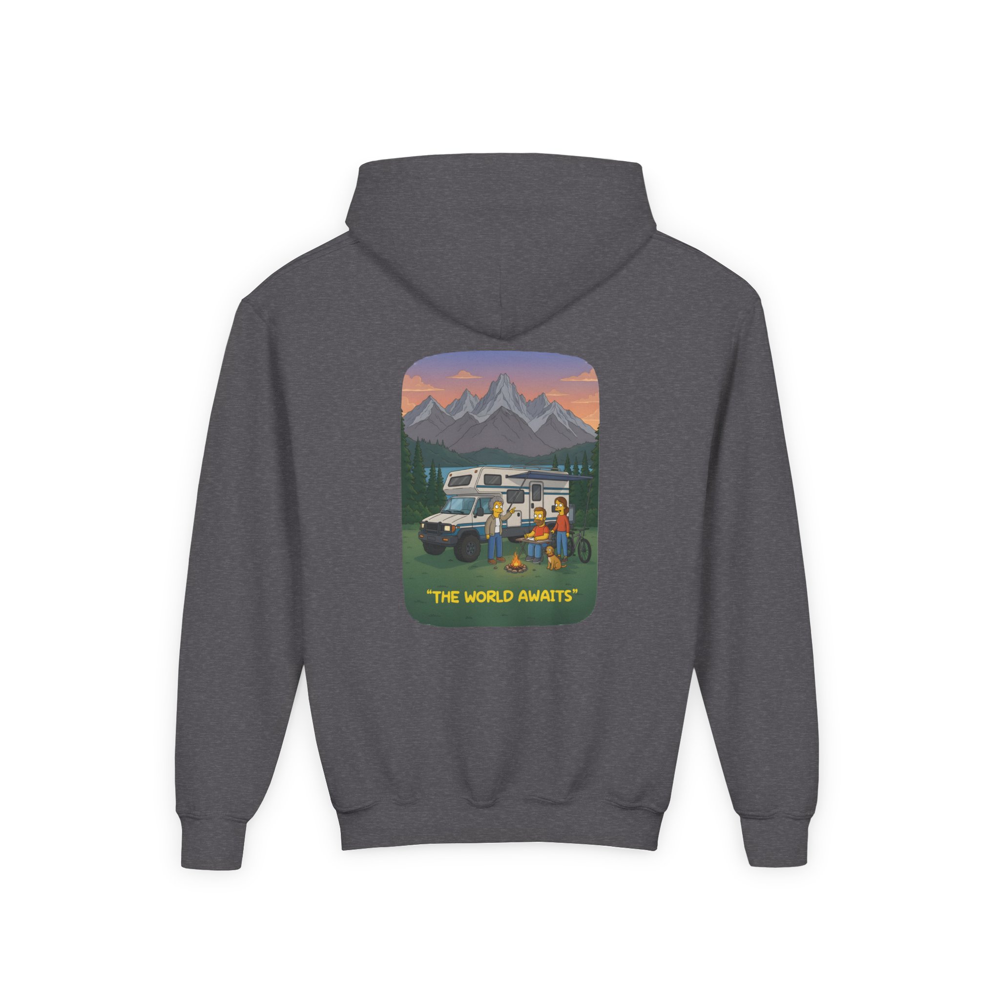 Youth Hoodie(Gildan) – "The World Awaits" (Design Sitcom-Line)