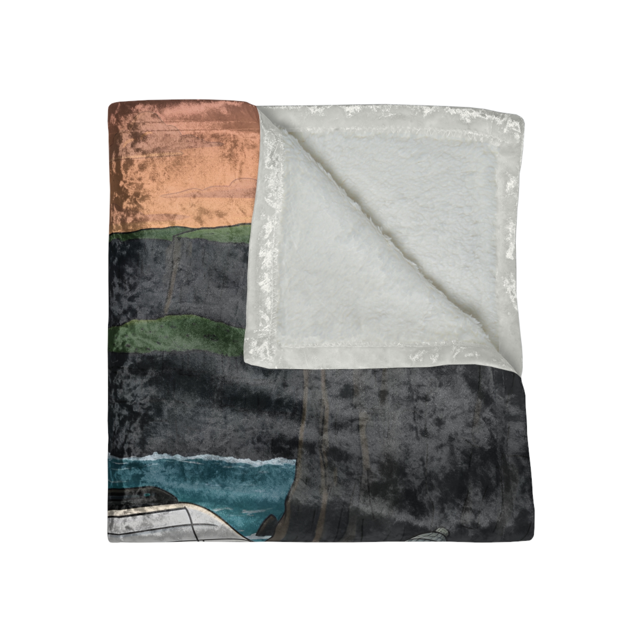 Crushed Velvet Blanket —"Ocean Views-Adventures Awaits" Design Sitcom-Line (Campervan)