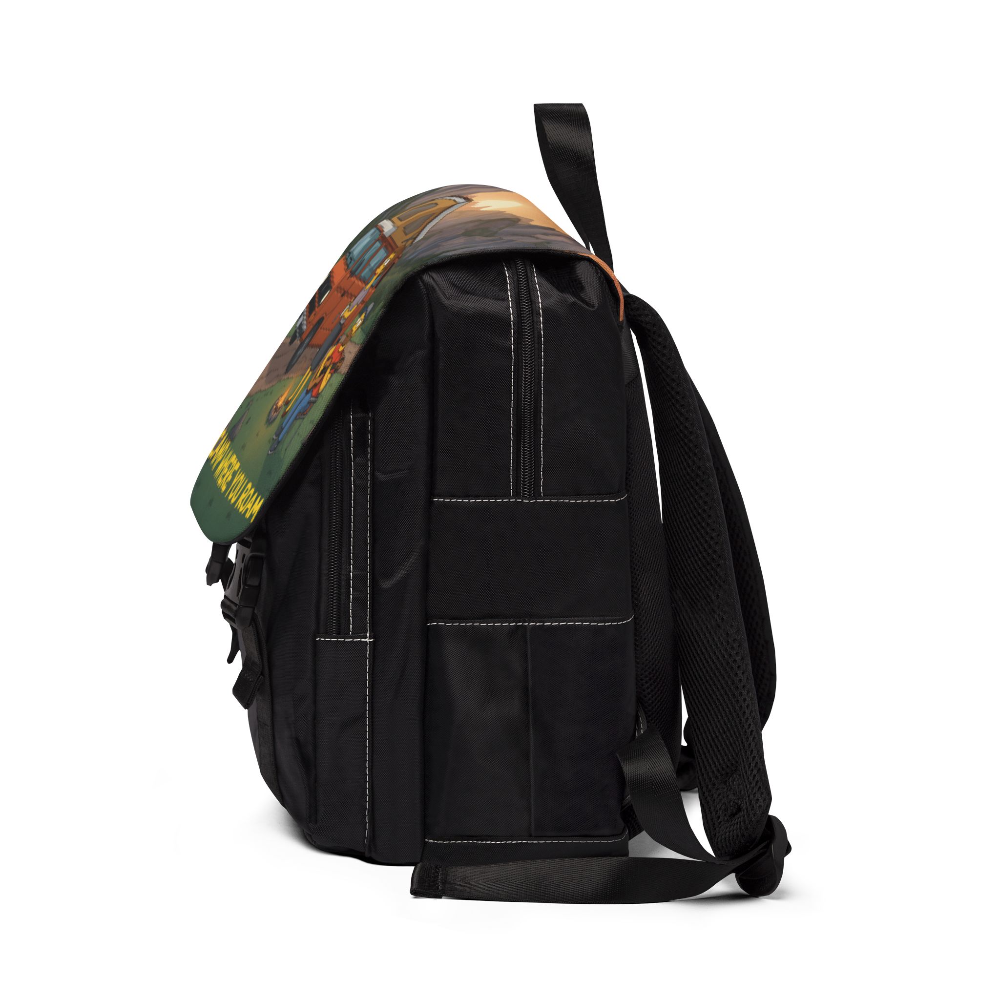Unisex Casual Shoulder Backpack — "Camp Where You Roam" Design Sitcom-Line