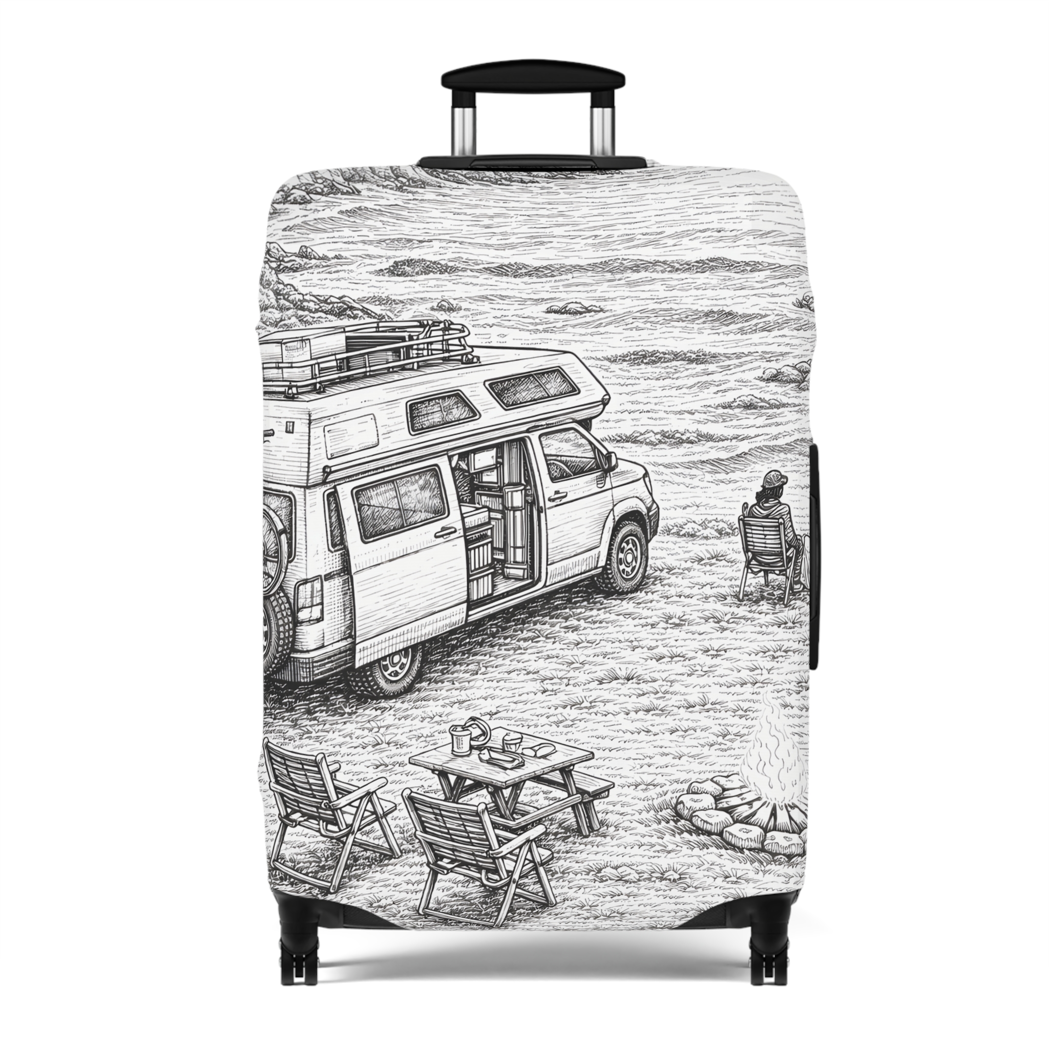 Luggage Cover — Adventure Camper Sketch Travel Suitcase