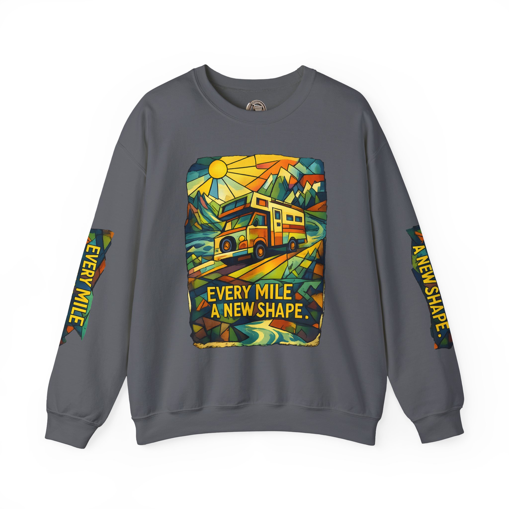 Unisex Heavy Blend™ Crewneck Sweatshirt — "Every Mile A New Shape" Design Cubic-Line