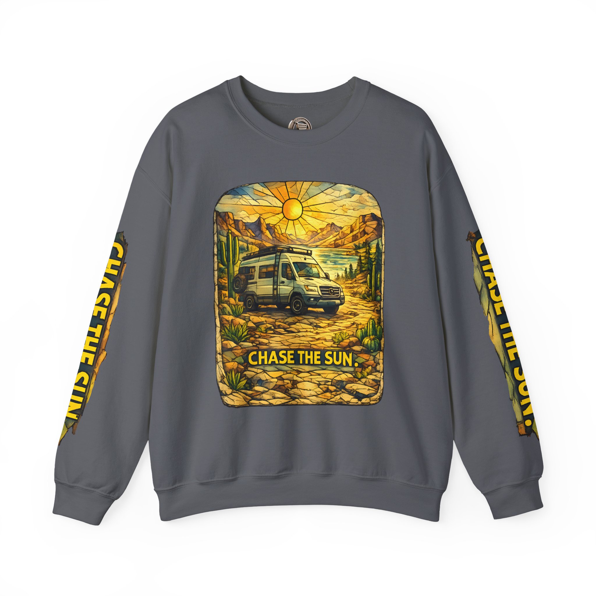 Unisex Heavy Blend™ Crewneck Sweatshirt — "Chase The Sun" Design Cubic-Line