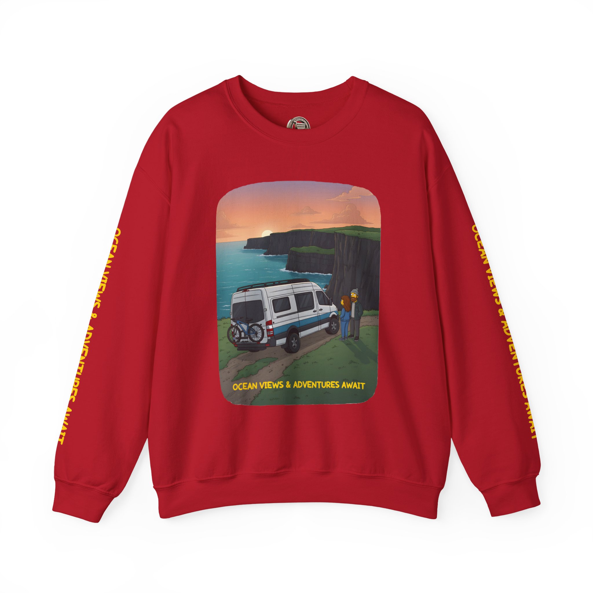 Unisex Heavy Blend™ Crewneck Sweatshirt — "Ocean Views-Adventures Awaits" Design Sitcom-Line