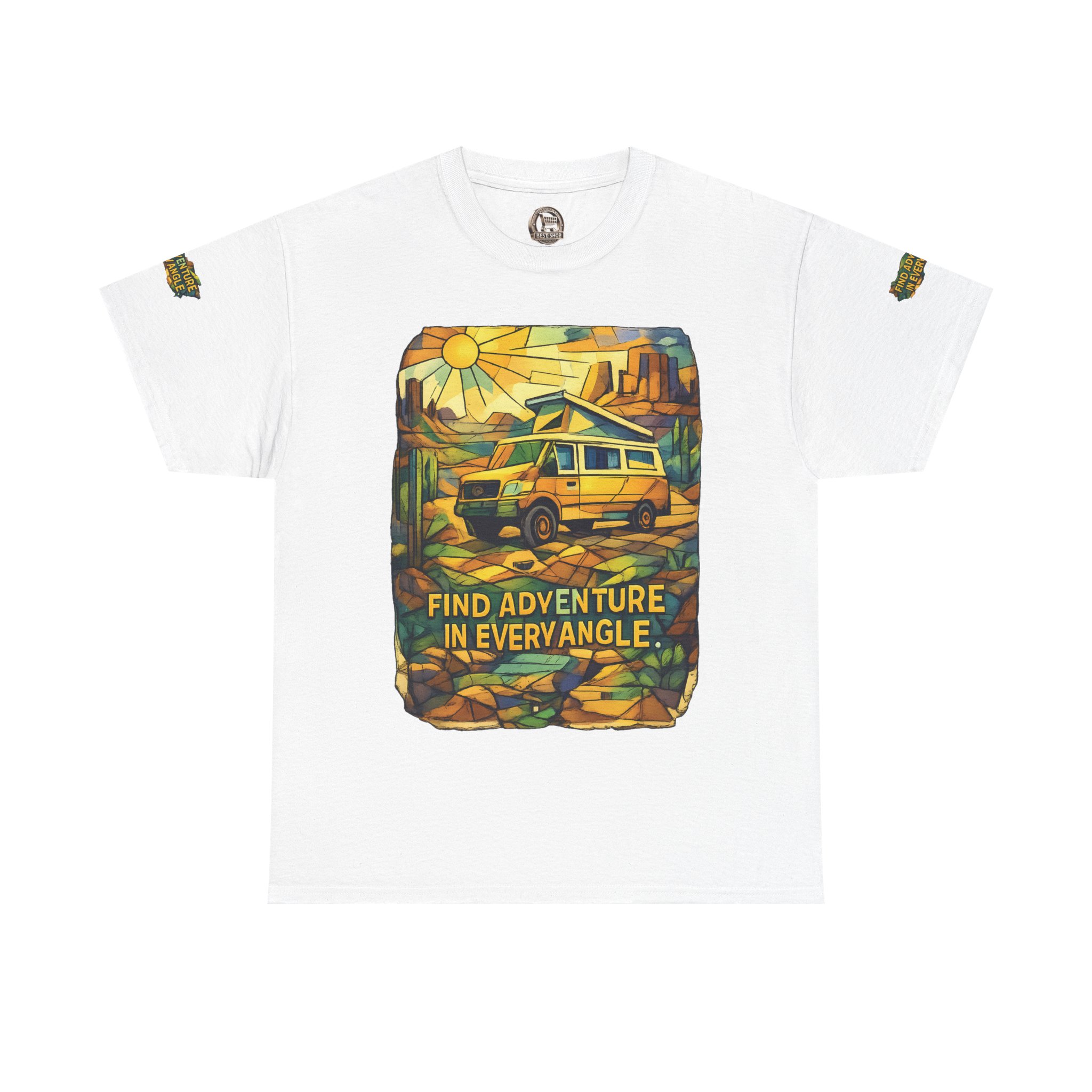 Unisex Heavy Cotton Tee — "Find Adventure In Every Corner" Design Cubic-Line