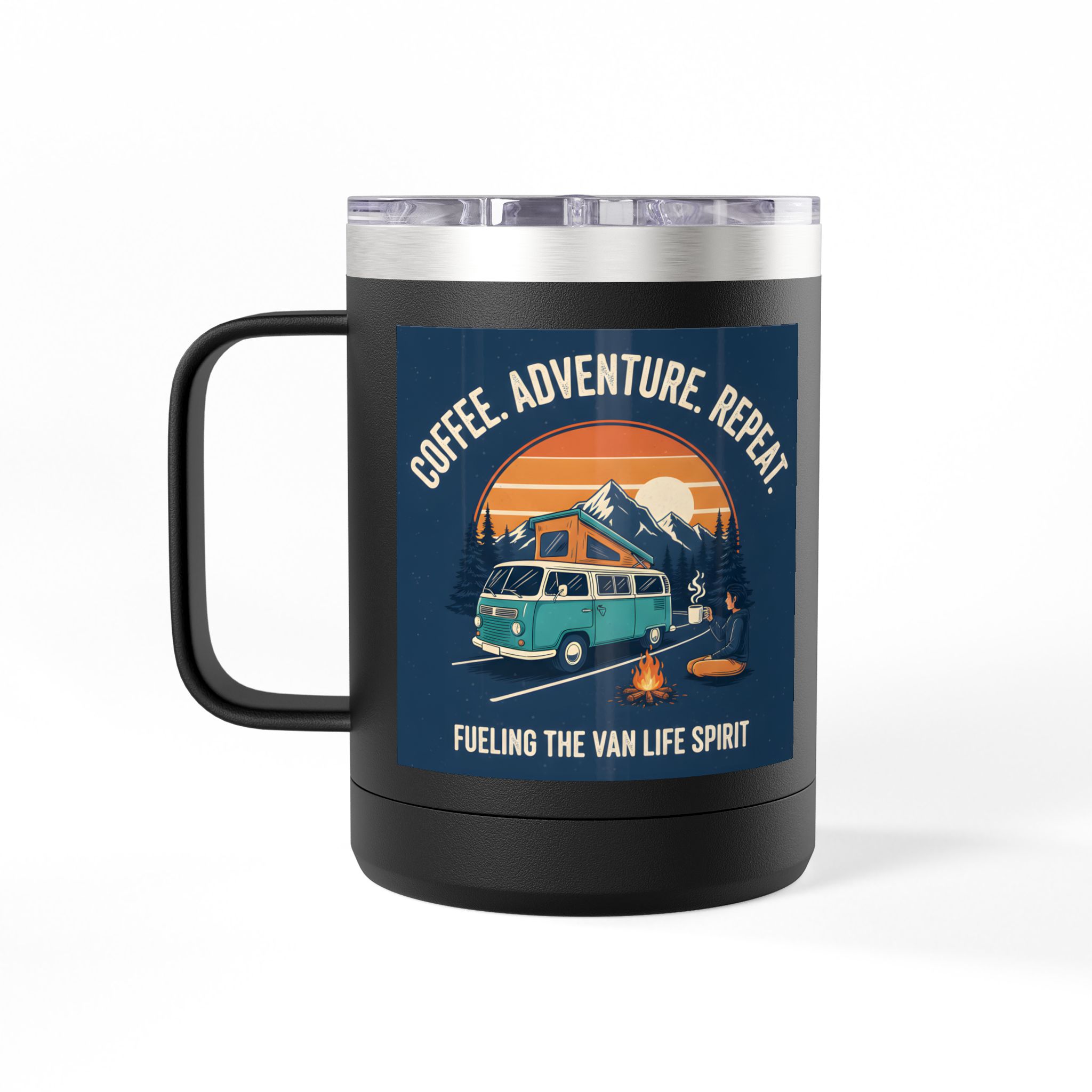 Coffee Mug Tumbler, 15oz — “Coffee. Adventure. Repeat.”