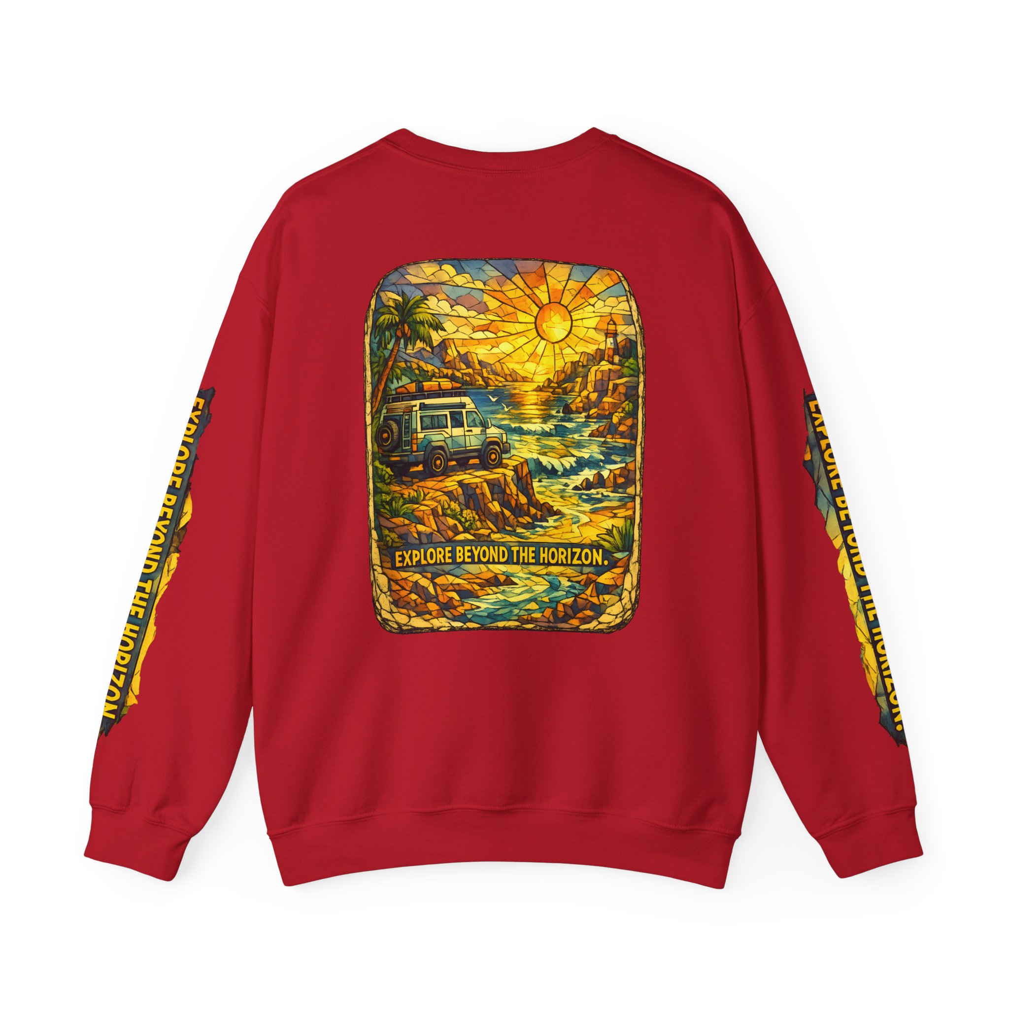 Unisex Heavy Blend™ Crewneck Sweatshirt — "Explore Beyond The Horizon" Design Cubic-Line