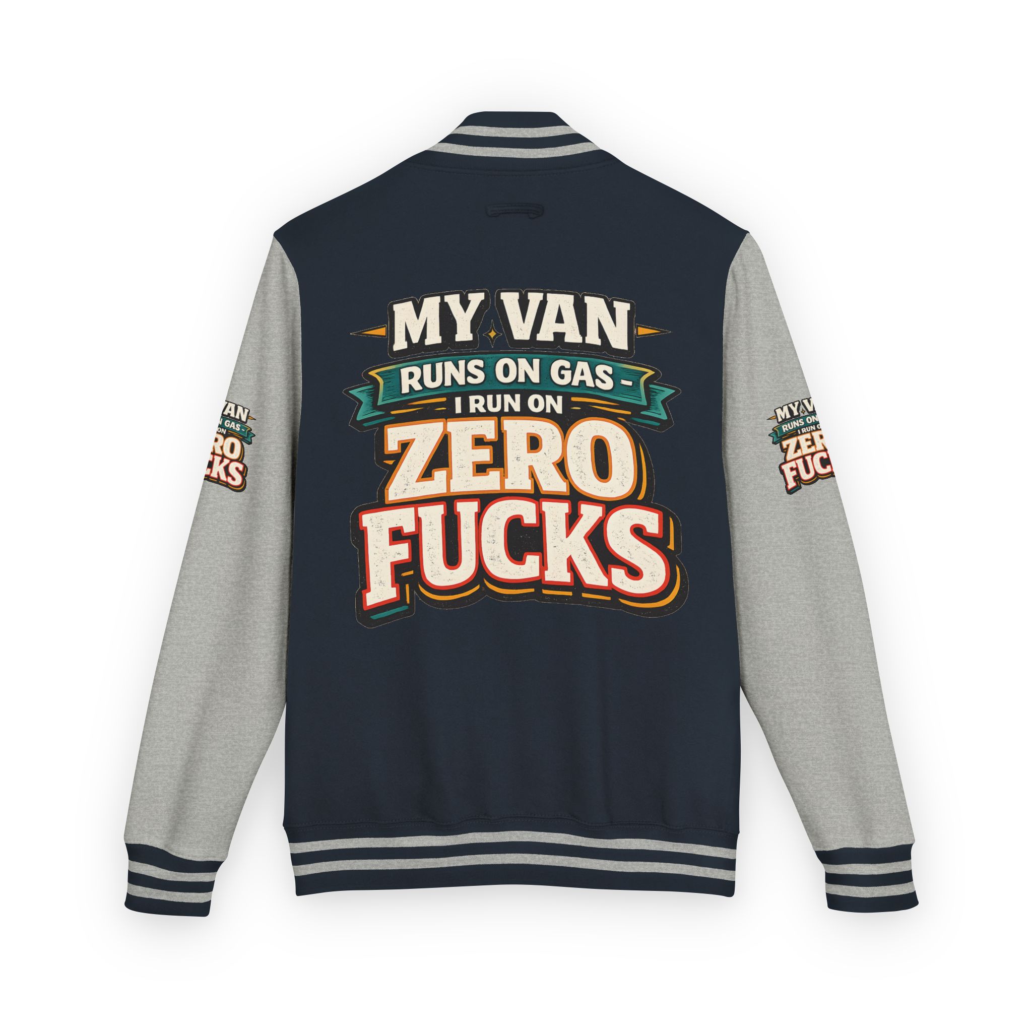 Unisex Heavyweight Letterman Jacket — "My Van Runs On Gas" Design F**K-Line