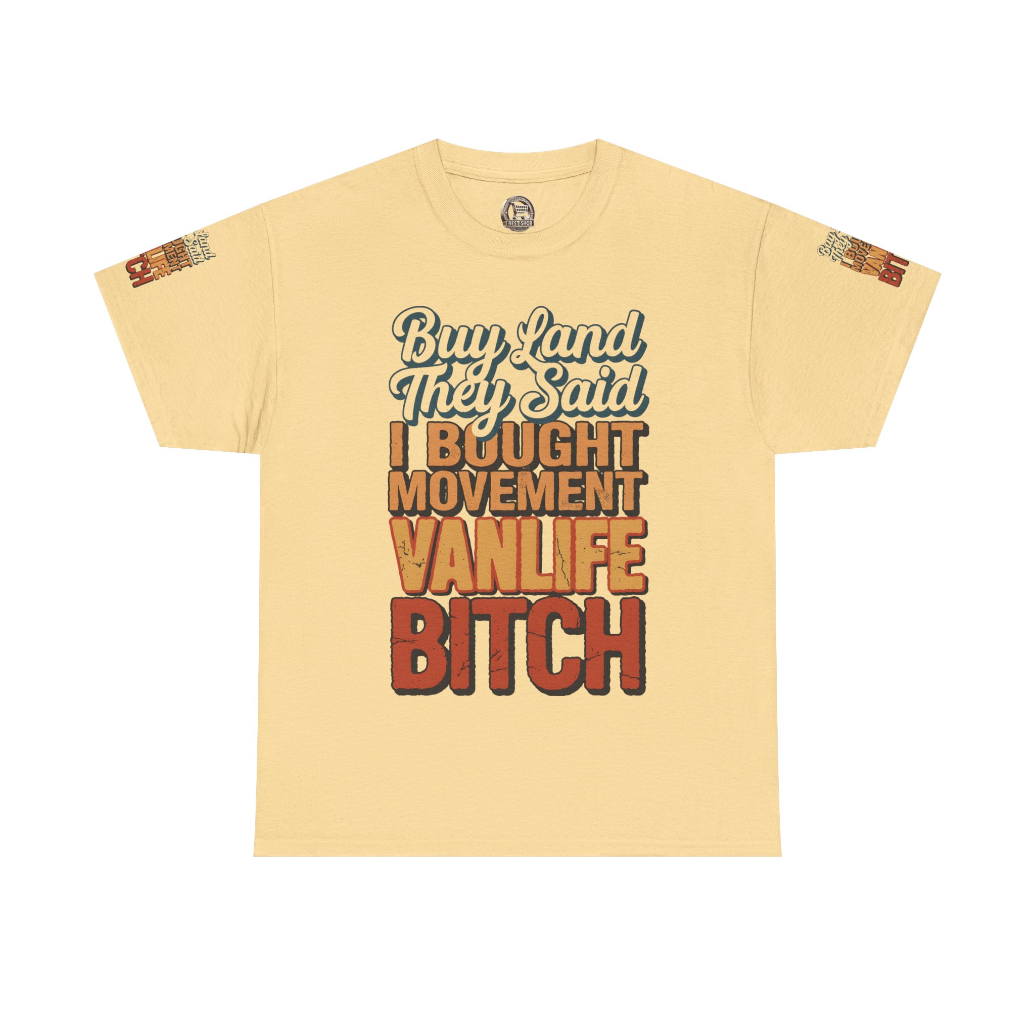 Unisex Heavy Cotton Tee — "Buy Land They Said" Design F**K-Line