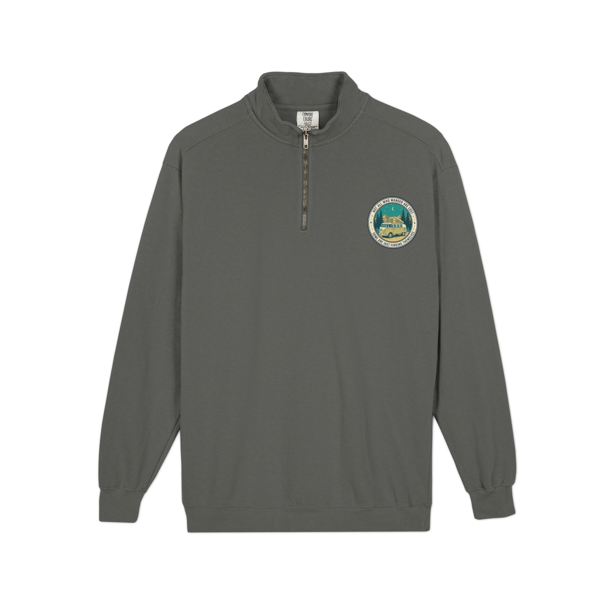 Quarter-Zip Sweatshirt(Comfort Colors®) — "Not All Who Wander Are Lost" Retro Camper Pullover