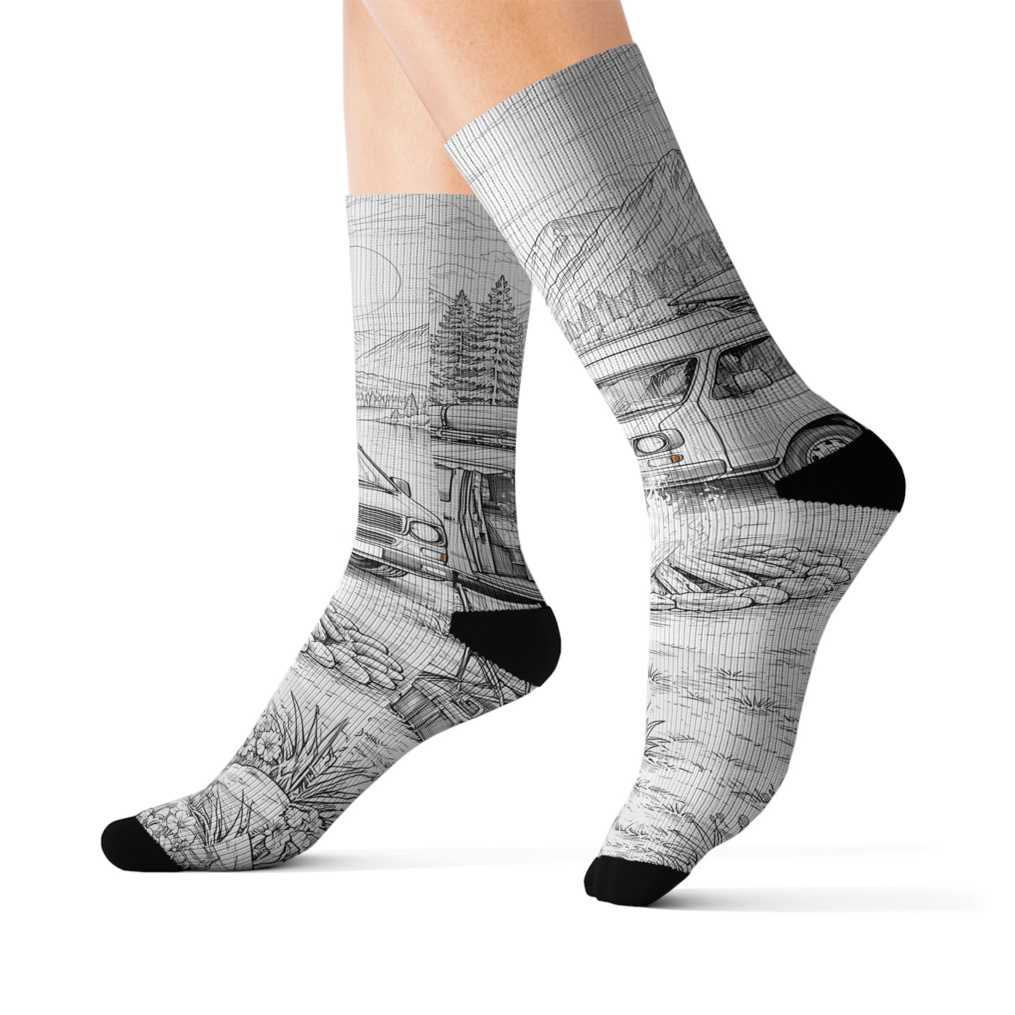 Sublimation Socks — Retro Camper Roadtrip Crew Socks