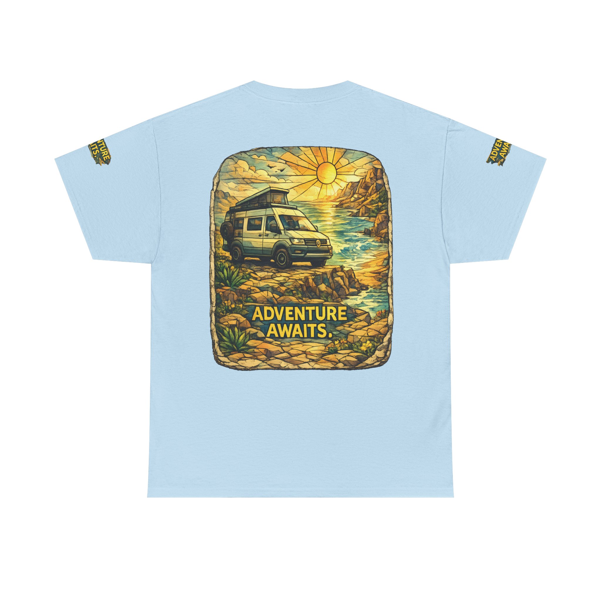 Unisex Heavy Cotton Tee — "Adventure Awaits" Design Cubic-Line