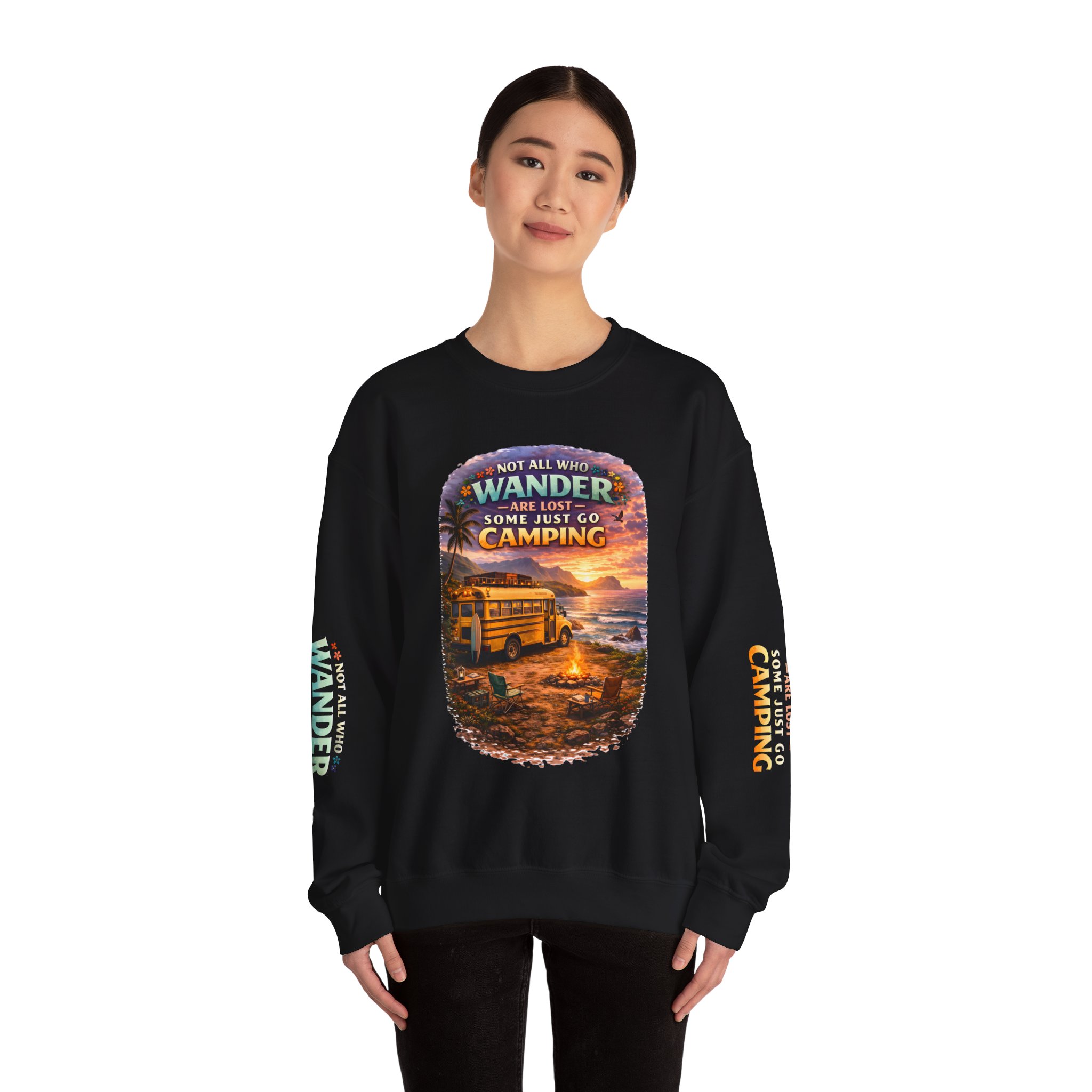 Unisex Heavy Blend™ Crewneck Sweatshirt — "Not All Who Wander Are Lost" Design Scenic-Line