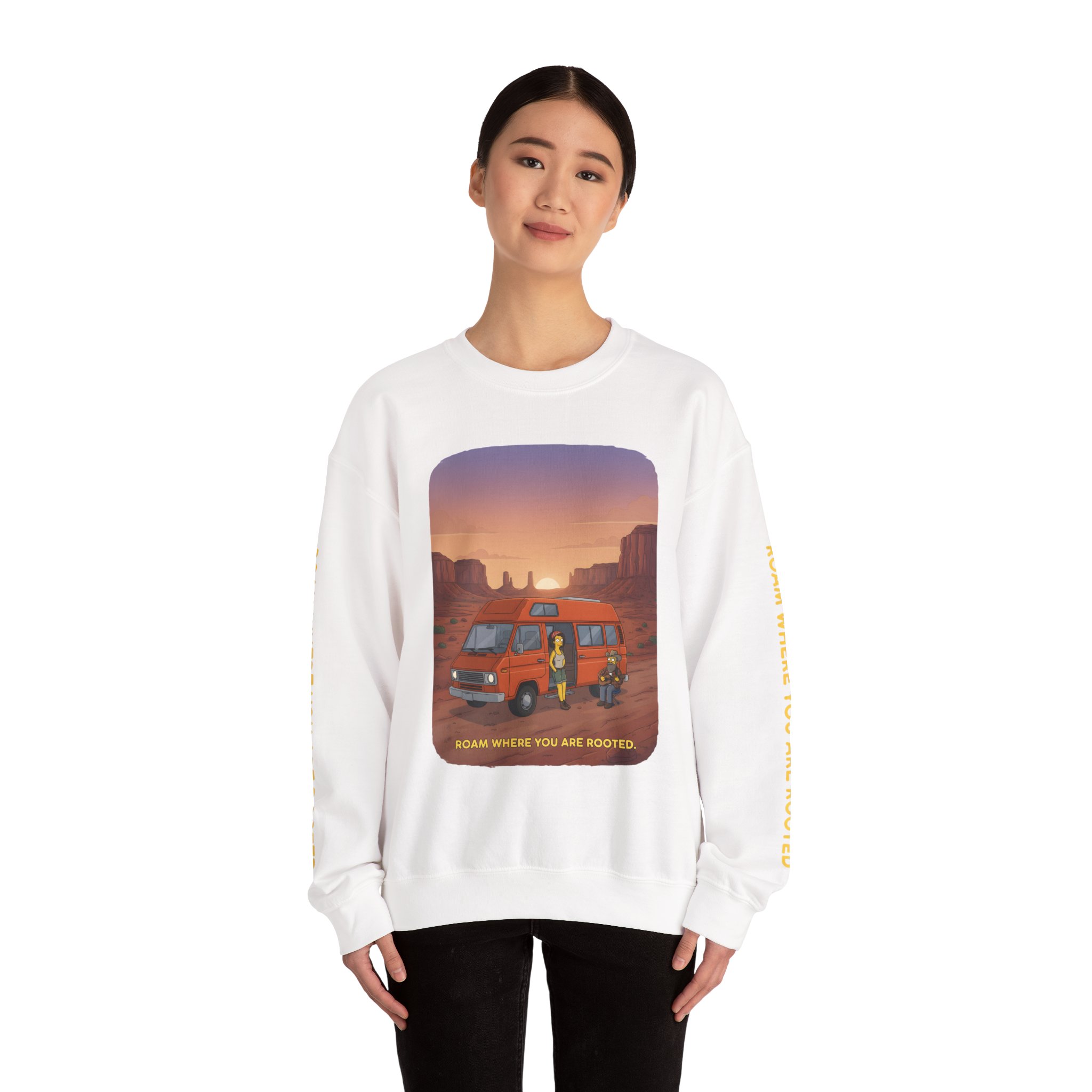 6817184049921843232_2048.jpeg Unisex Heavy Blend™ Crewneck Sweatshirt — "Roam Where You Are Rooted" Design Sitcom-Line
