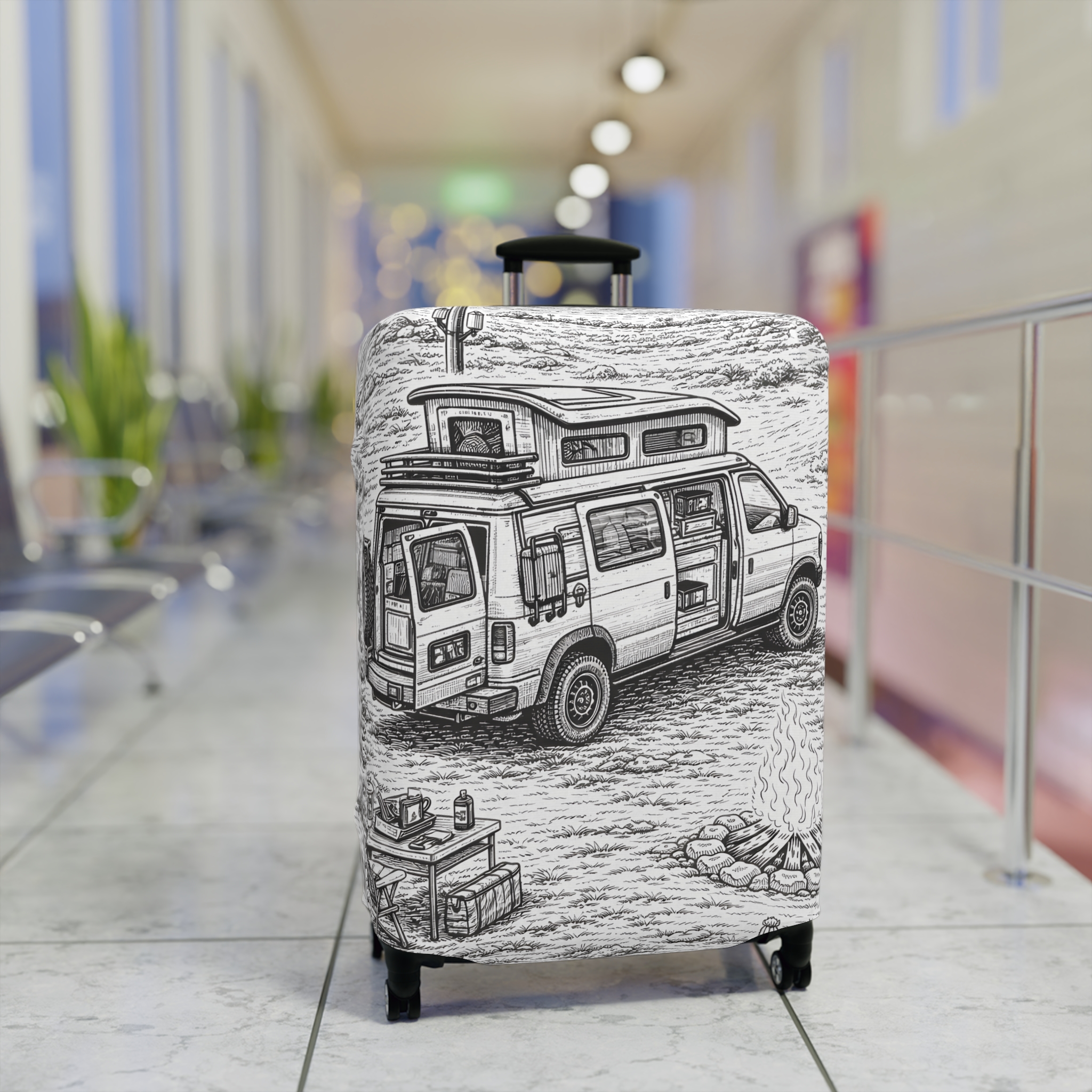 6817490579960020202_2048.jpeg Luggage Cover — Adventure Camper Sketch Travel Suitcase