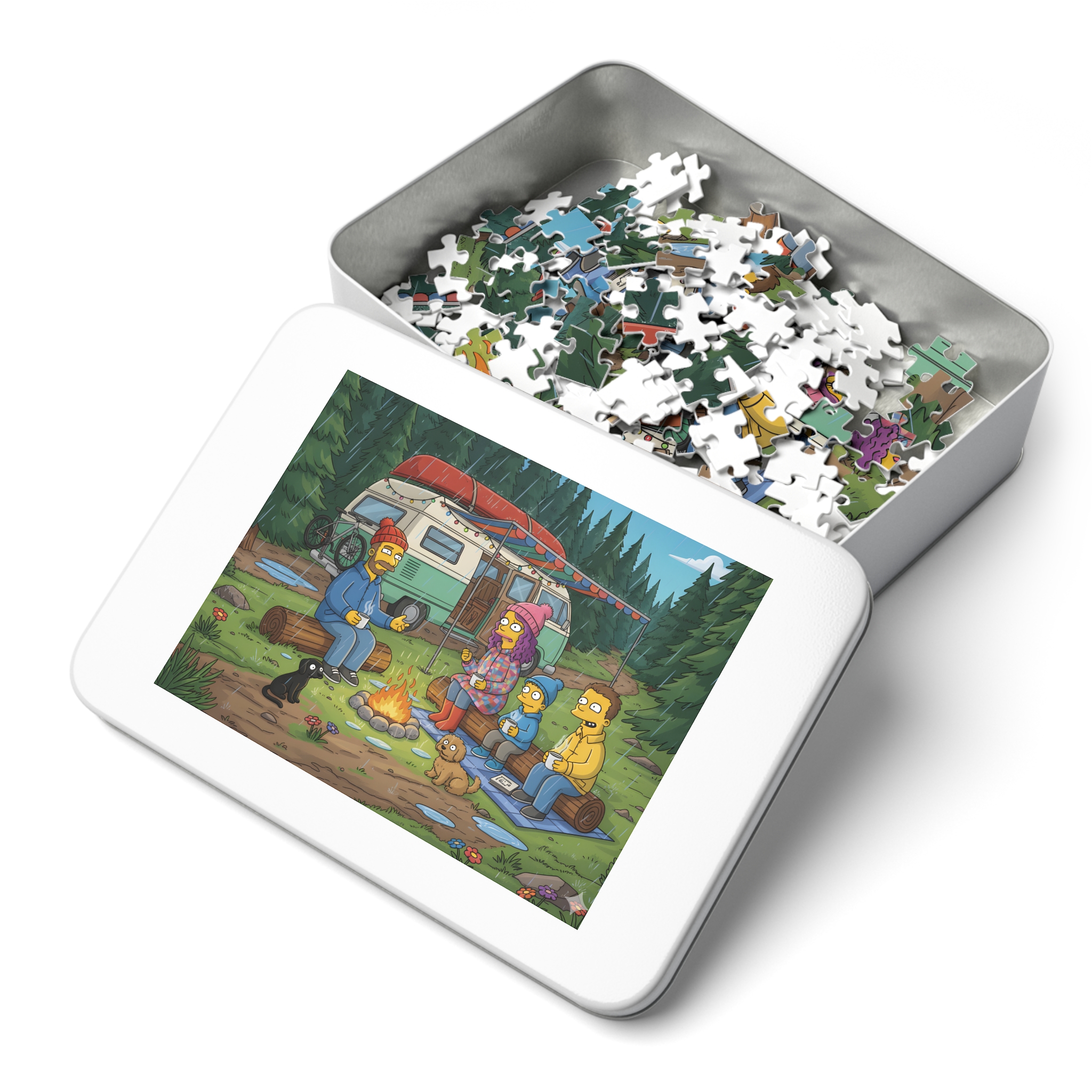 Jigsaw Puzzle with Tin — Outdoor Camper Scene
