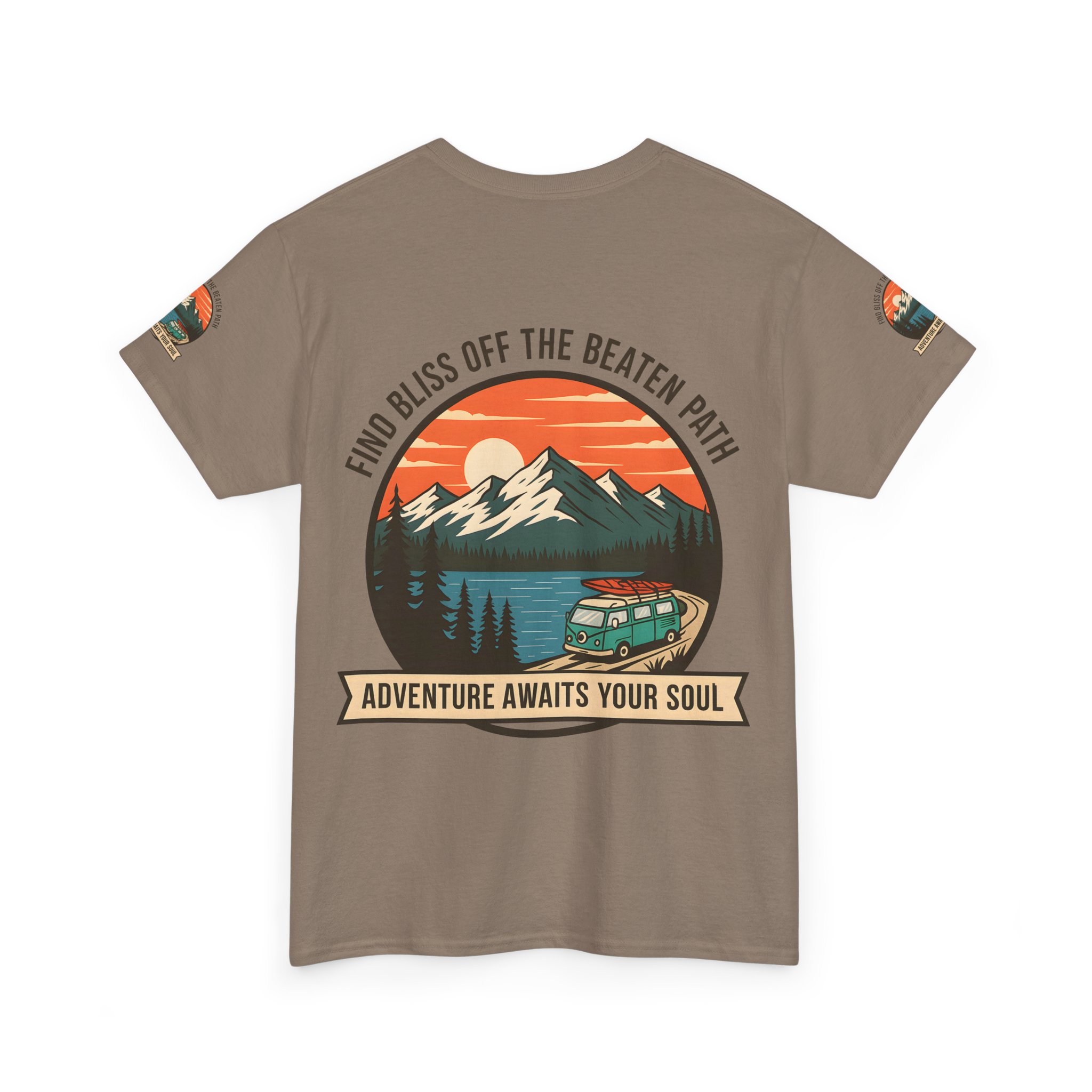 Unisex Heavy Cotton Tee — "Find Bliss Off the Beaten Path" Mountain & Camper T‑Shirt