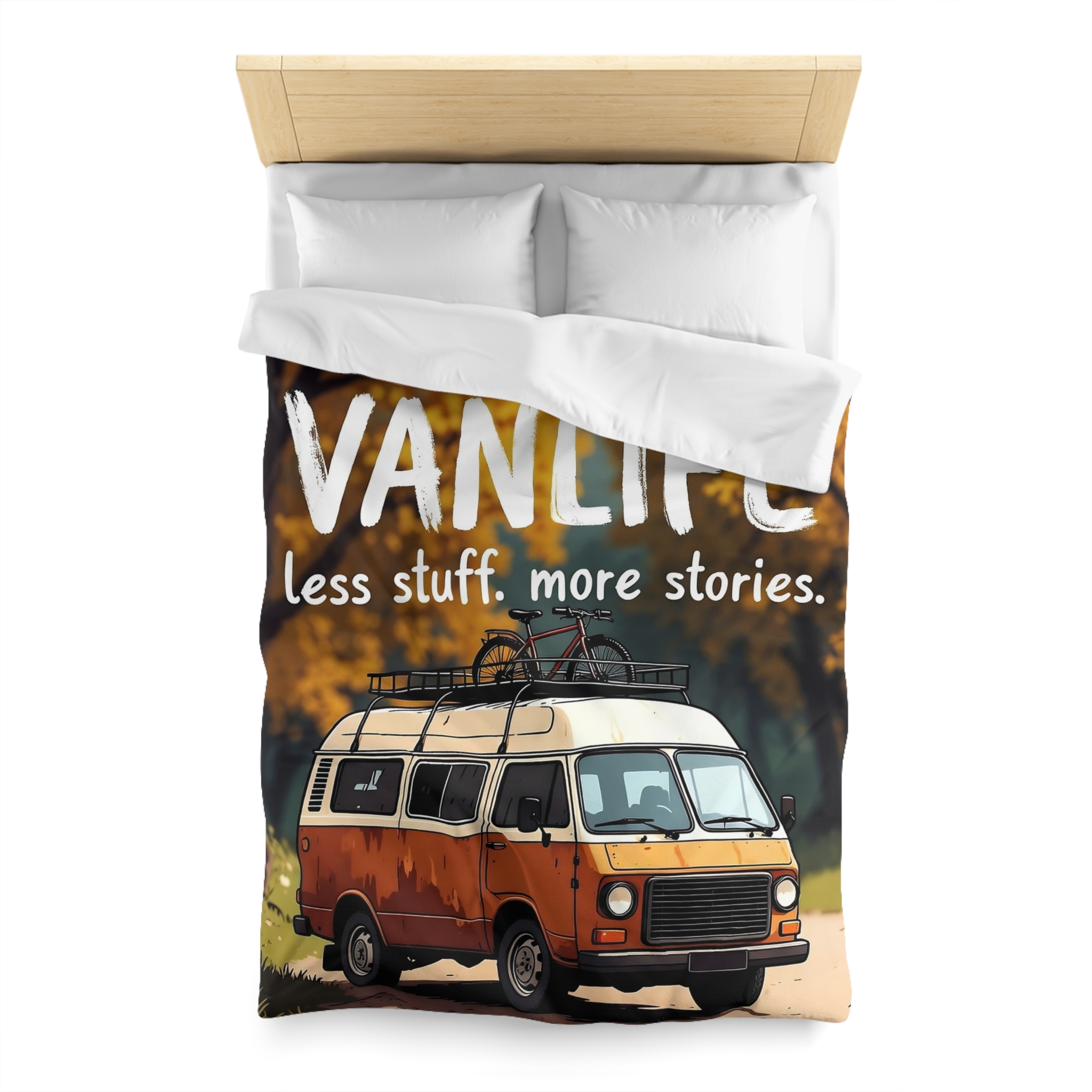 Duvet Cover — "Vanlife Less Stuff, More Stories" Retro Camper Bedding