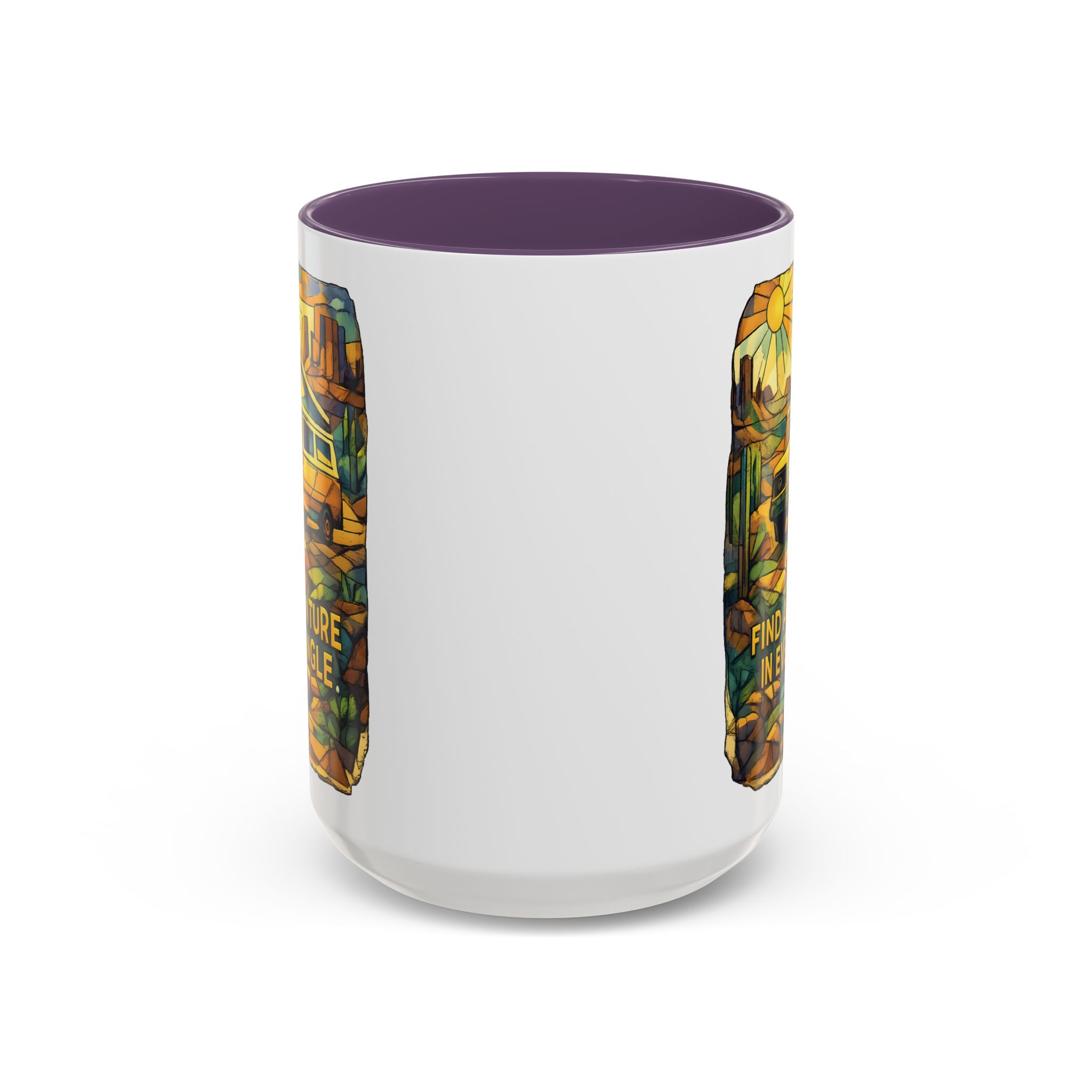 Accent Coffee Mug (11, 15oz) — "Find Adventure In Every Corner" Design Cubic-Line