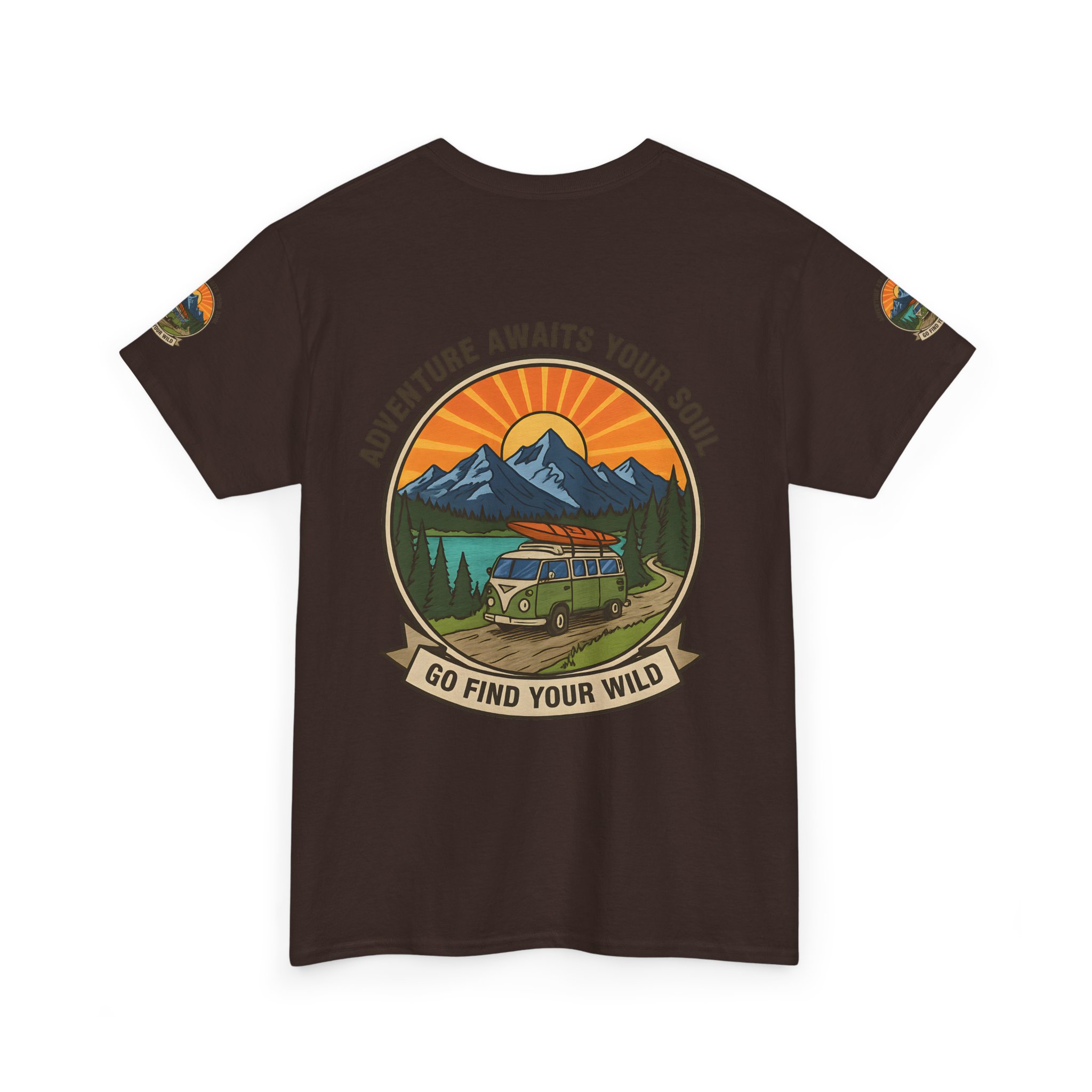 Unisex Heavy Cotton Tee — “Adventure Awaits Your Soul: Go Find Your Wild” Van & Mountain Graphic