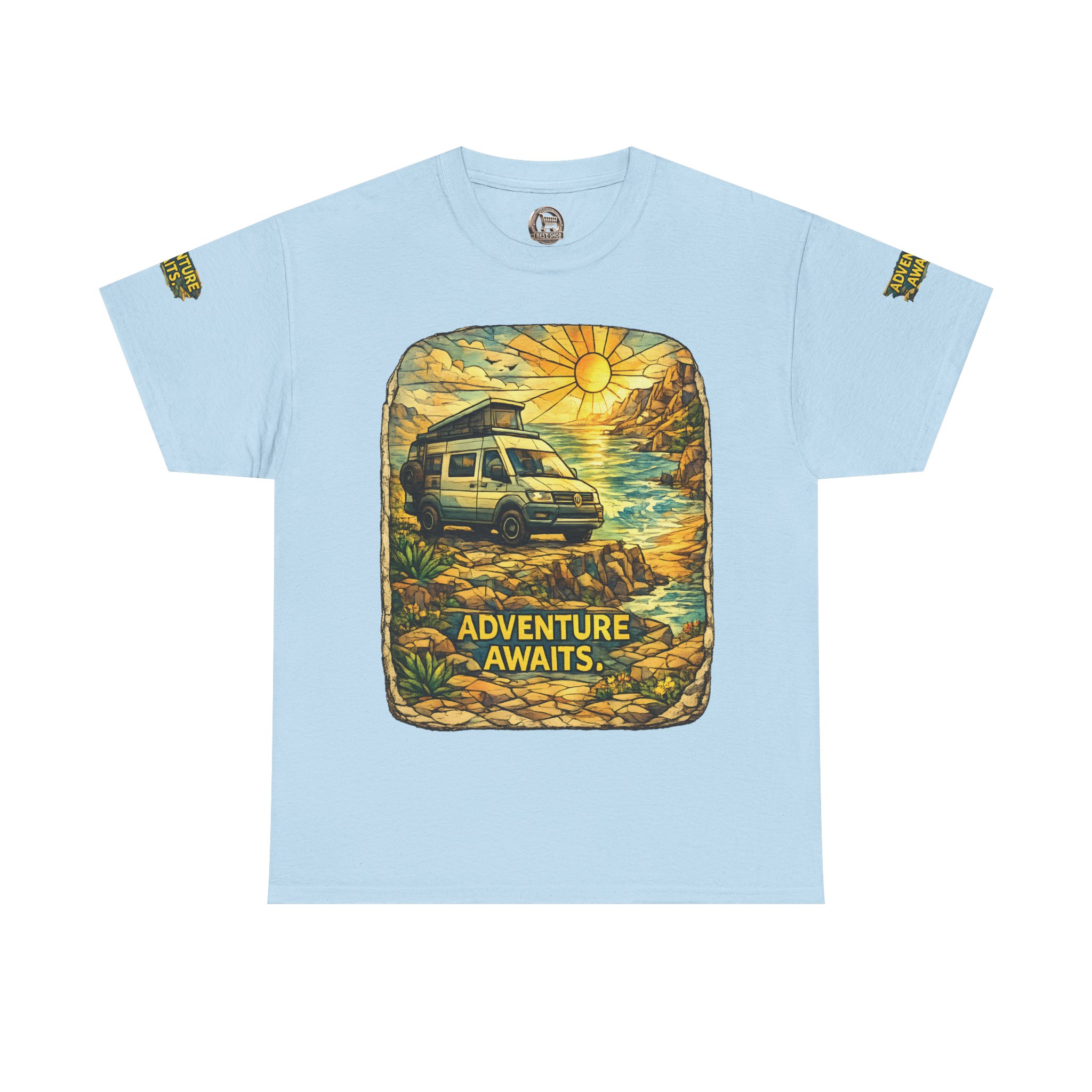 Unisex Heavy Cotton Tee — "Adventure Awaits" Design Cubic-Line