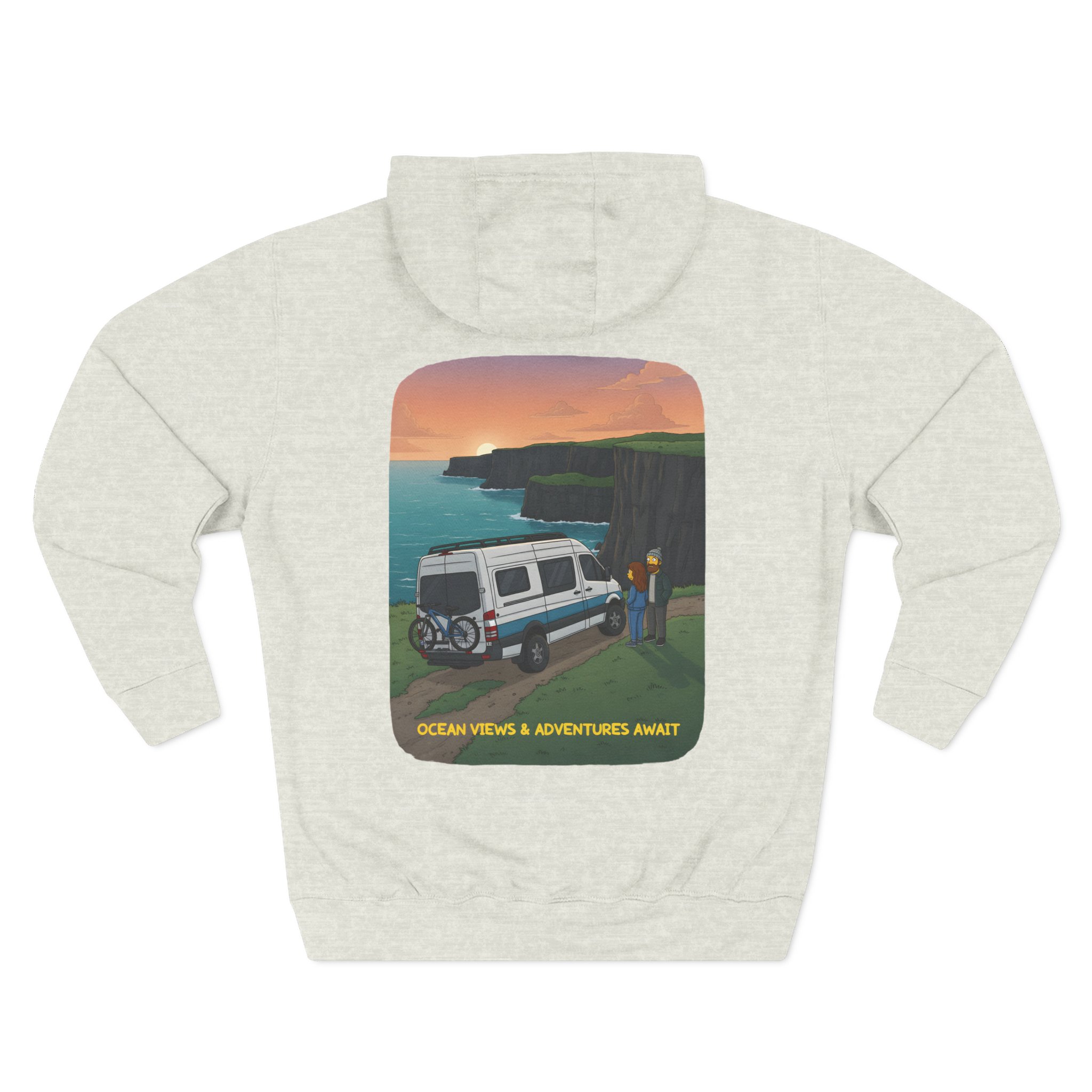 Three-Panel Fleece Hoodie - "Ocean Views-Adventures Awaits" Design Sitcom-Line