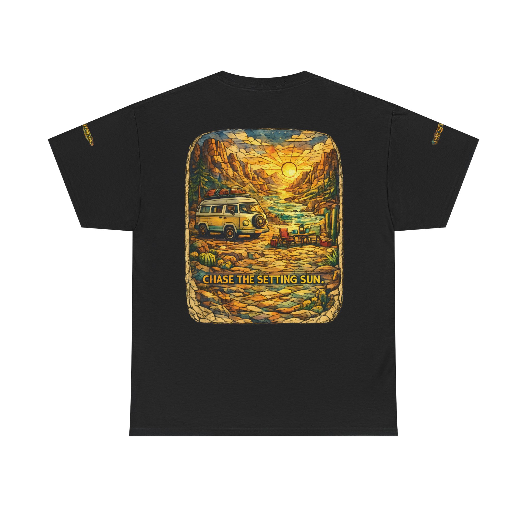 Unisex Heavy Cotton Tee — "Chase The Settings Sun" Design Cubic-Line