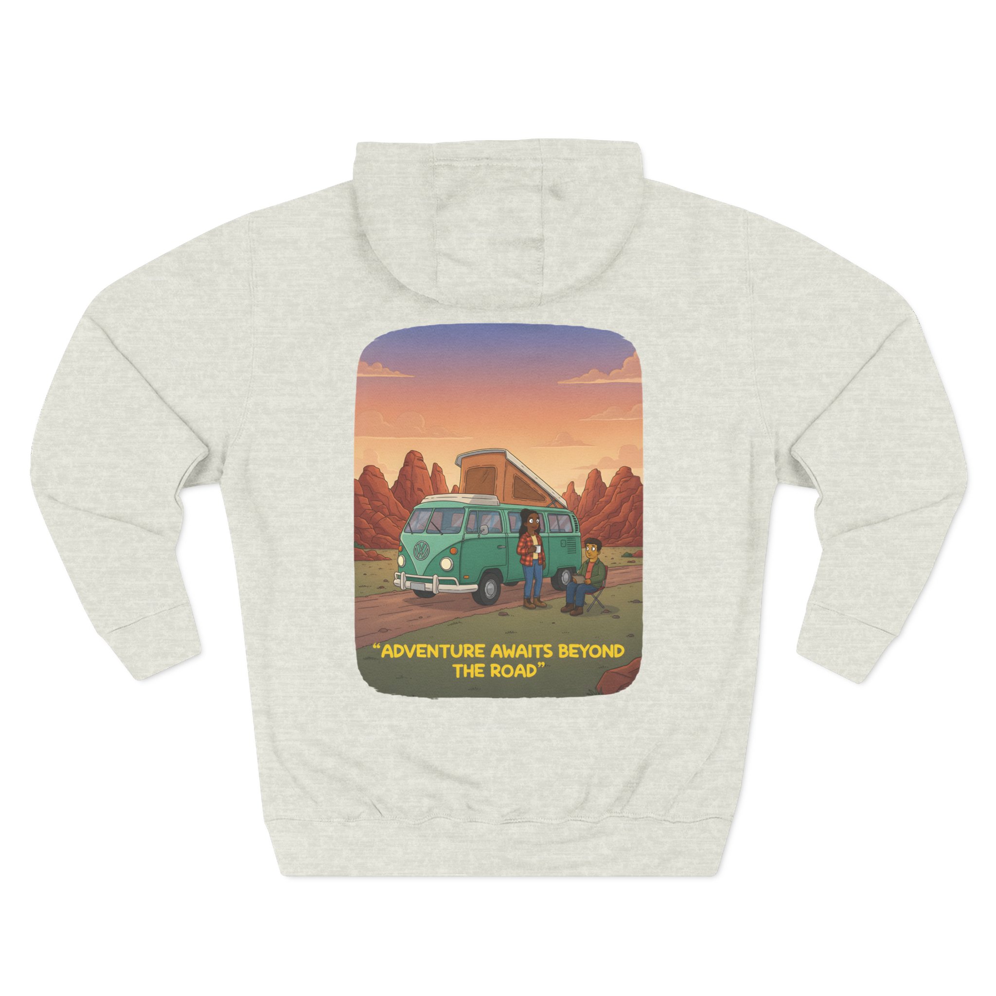 Three-Panel Fleece Hoodie - "Adventure Awaits Beyond The Road" Design Sitcom-Line