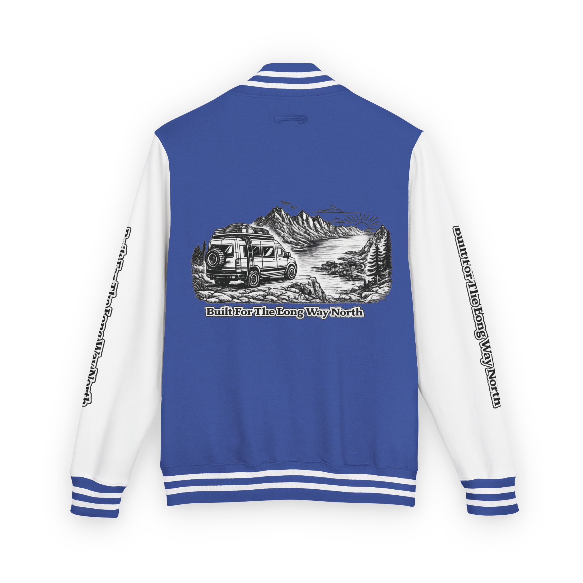 Unisex Heavyweight Letterman Jacket — "Built For The Long Way North" Travel Varsity Coat