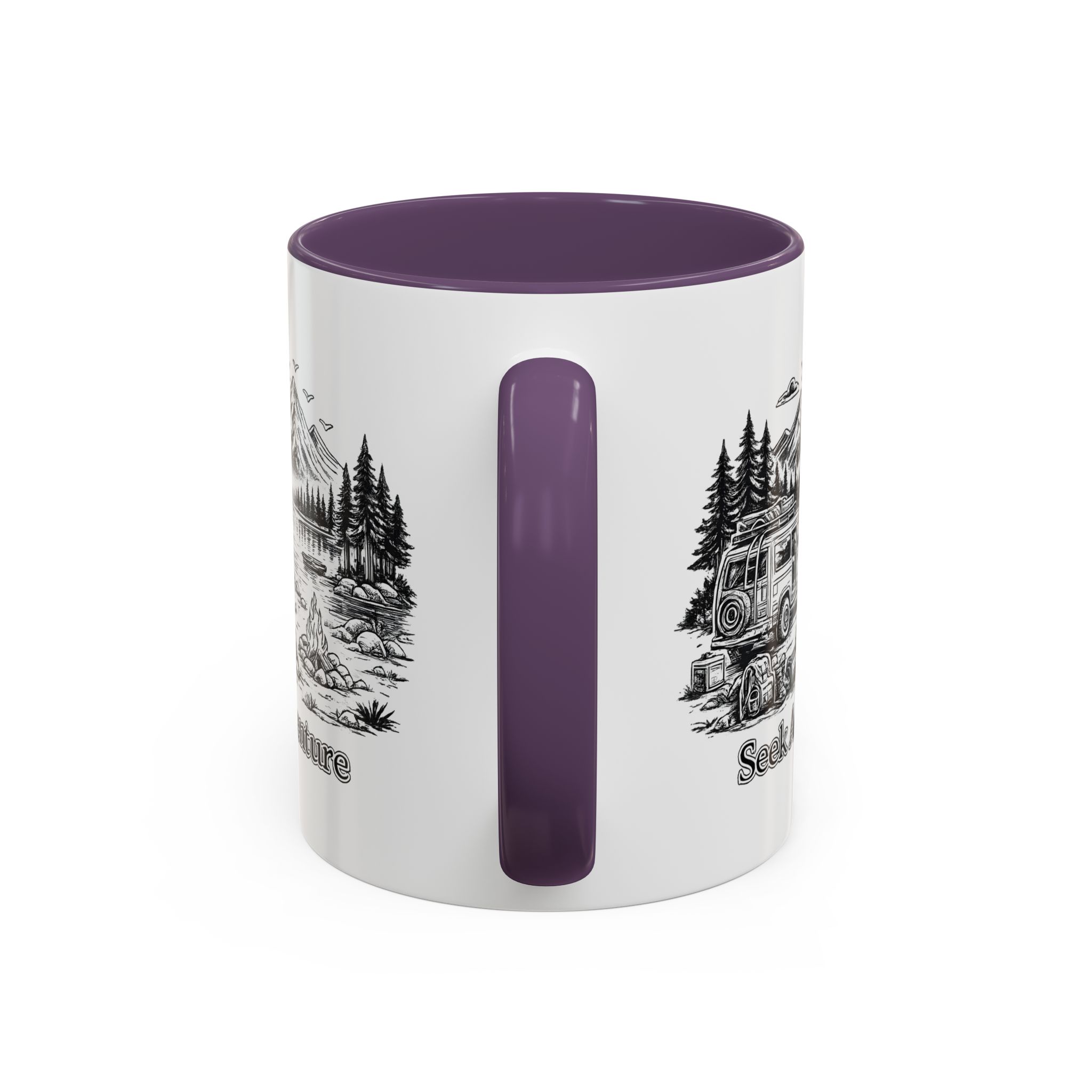 Accent Coffee Mug (11, 15oz) — "Seek Adventure" Design Minimal-Line