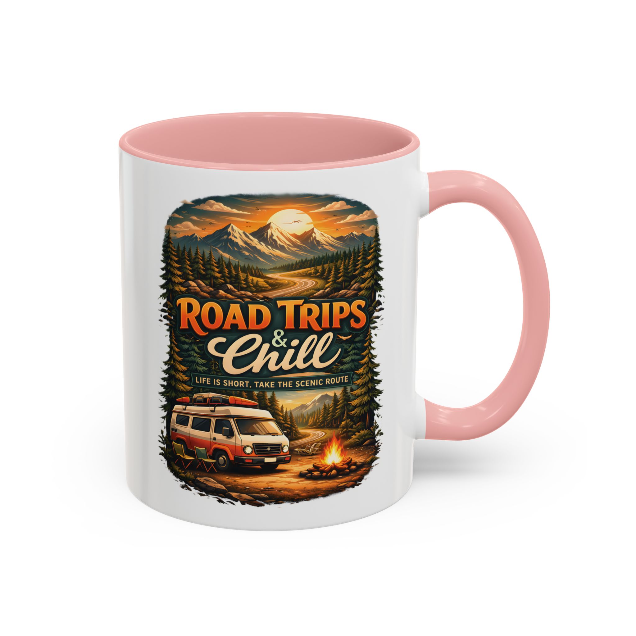 Accent Coffee Mug (11, 15oz) — "Road Trips & Chill" Design Scenic-Line