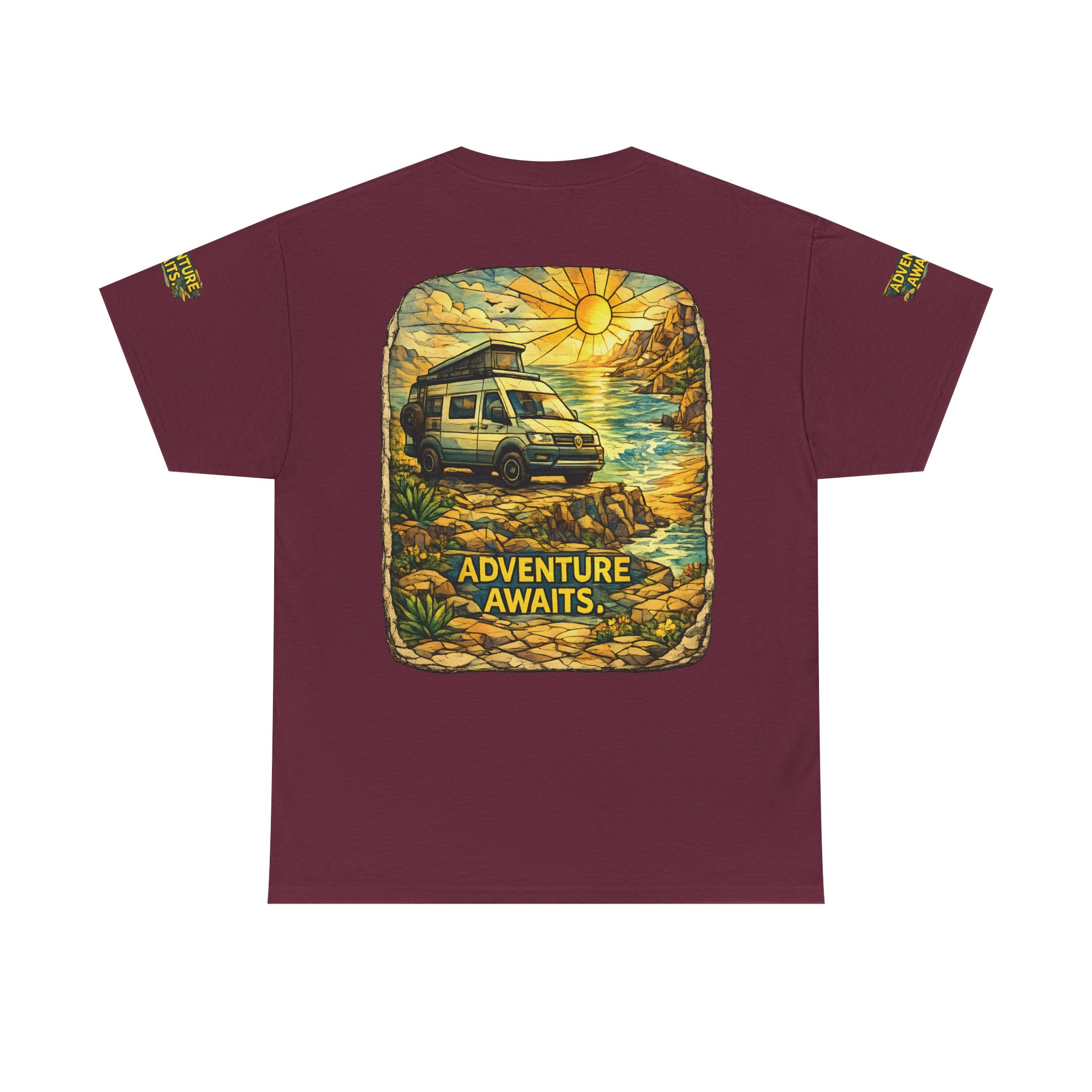 Unisex Heavy Cotton Tee — "Adventure Awaits" Design Cubic-Line