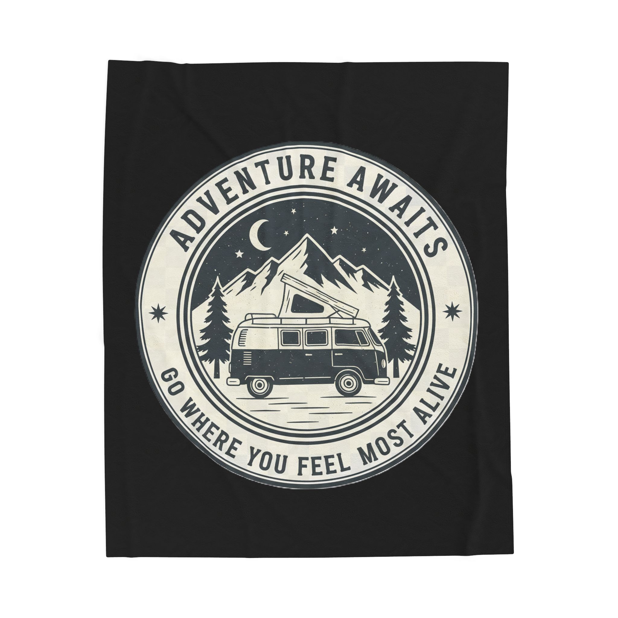Velveteen Blanket —"Adventure Awaits-Go Where You Feel Most Alive" Camper Throw