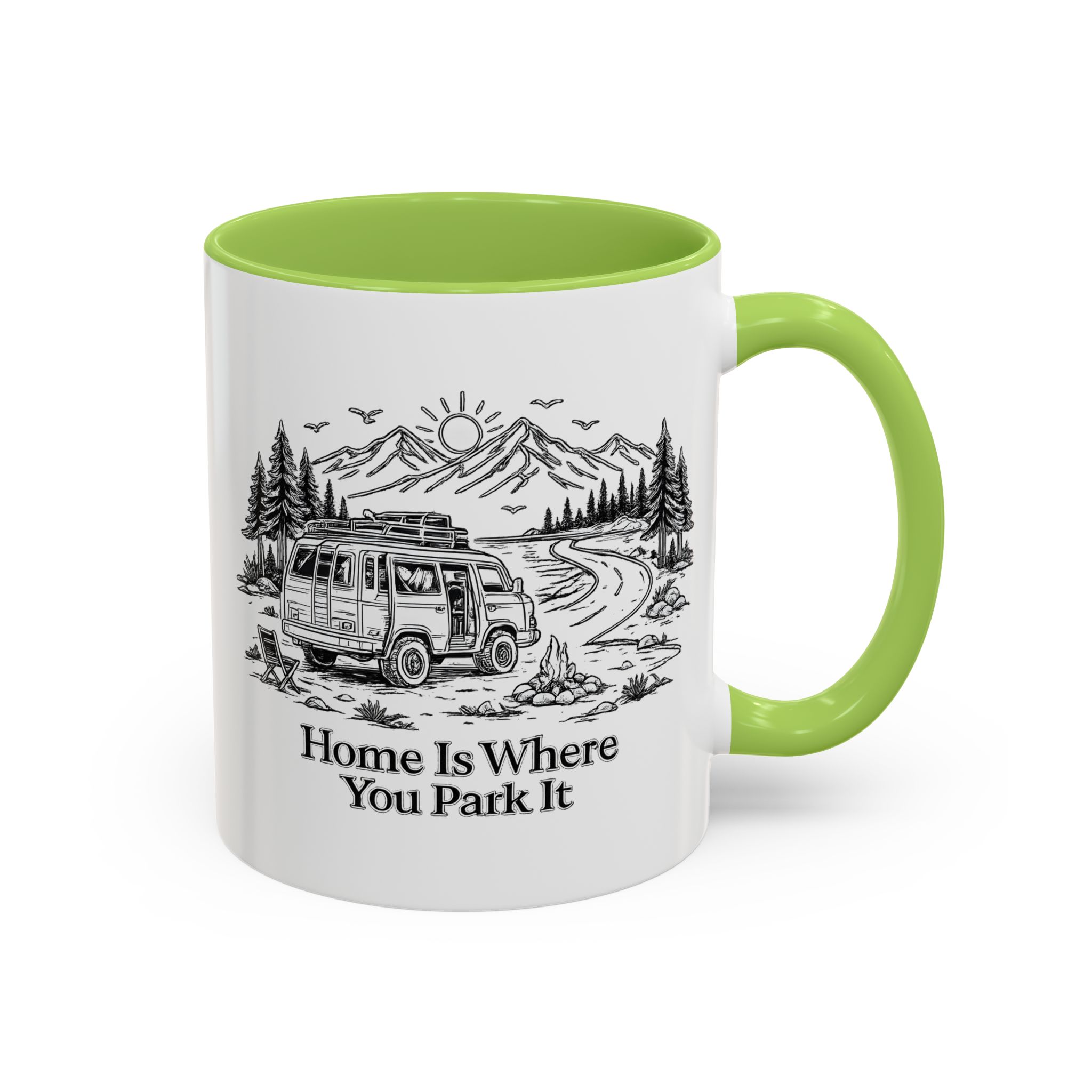 Accent Coffee Mug (11, 15oz) — "Home Is Where You Park It" Design Minimal-Line