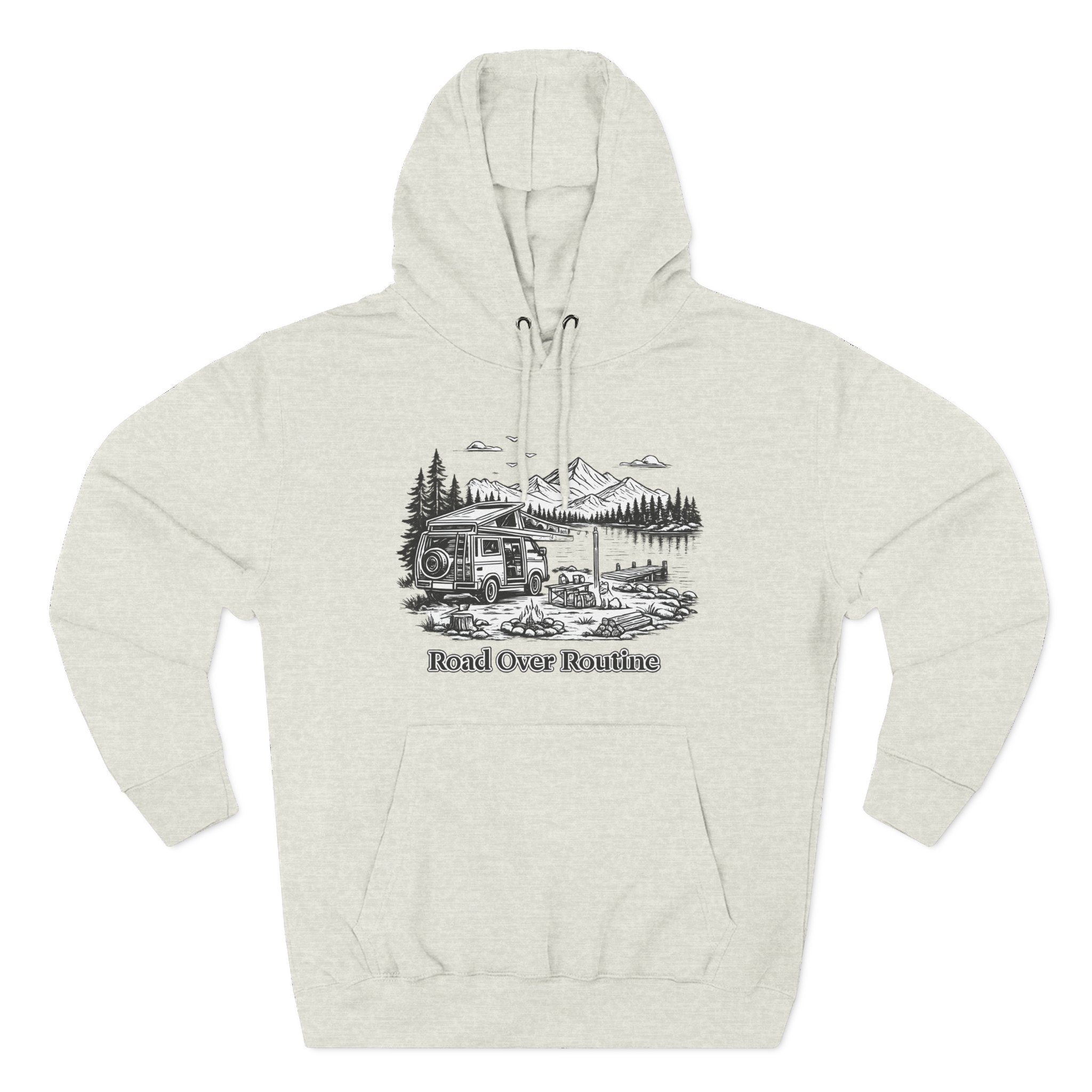 Three-Panel Fleece Hoodie - "Road Over Routine" Design Minimal-Line