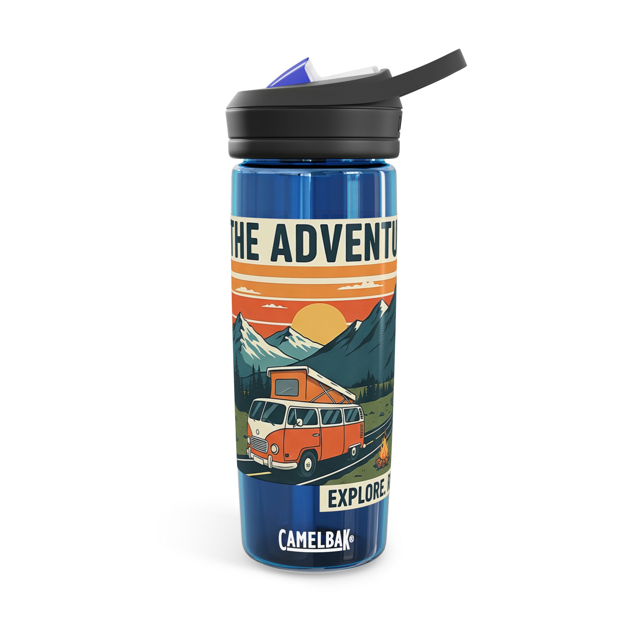 Water Bottle — 20/25oz CamelBak Eddy® | "Adventure Is Out There " Retro Mountain & Van Camping Design