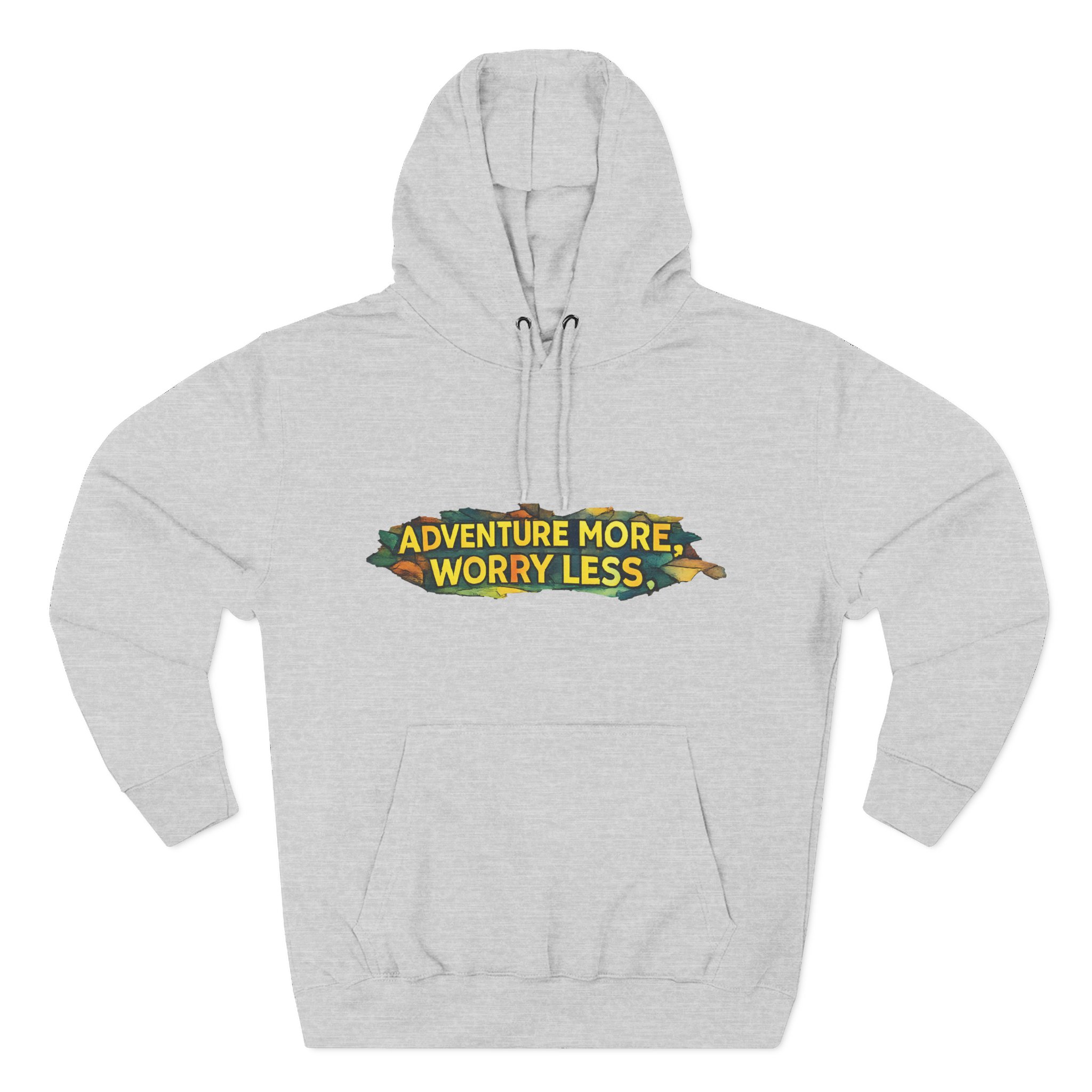 Three-Panel Fleece Hoodie - "Adventure More Worry Less" Design Cubic-Line